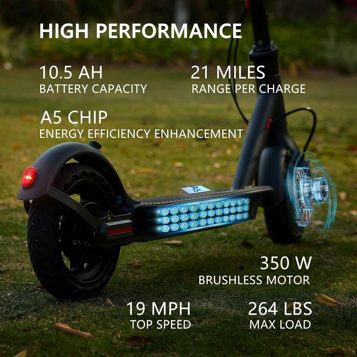 OAKEROO G5.0 Electric Scooter Adults - 21Mile Range & 19MPH Speed E-Scooter, 350W Scooter for Adults up to 264lbs, Folding Scooters with 8.5" Solid Tires, Dual Braking, Mobile APP