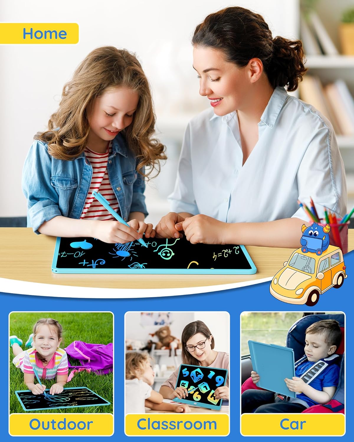 TEKFUN LCD Writing Tablet Doodle Board, 10inch Colorful Drawing Tablet Writing Pad, Kids Travel Essentials, Toddler Toys for 3 4 5 6 7 8 Year Old Girls Boys (Blue)