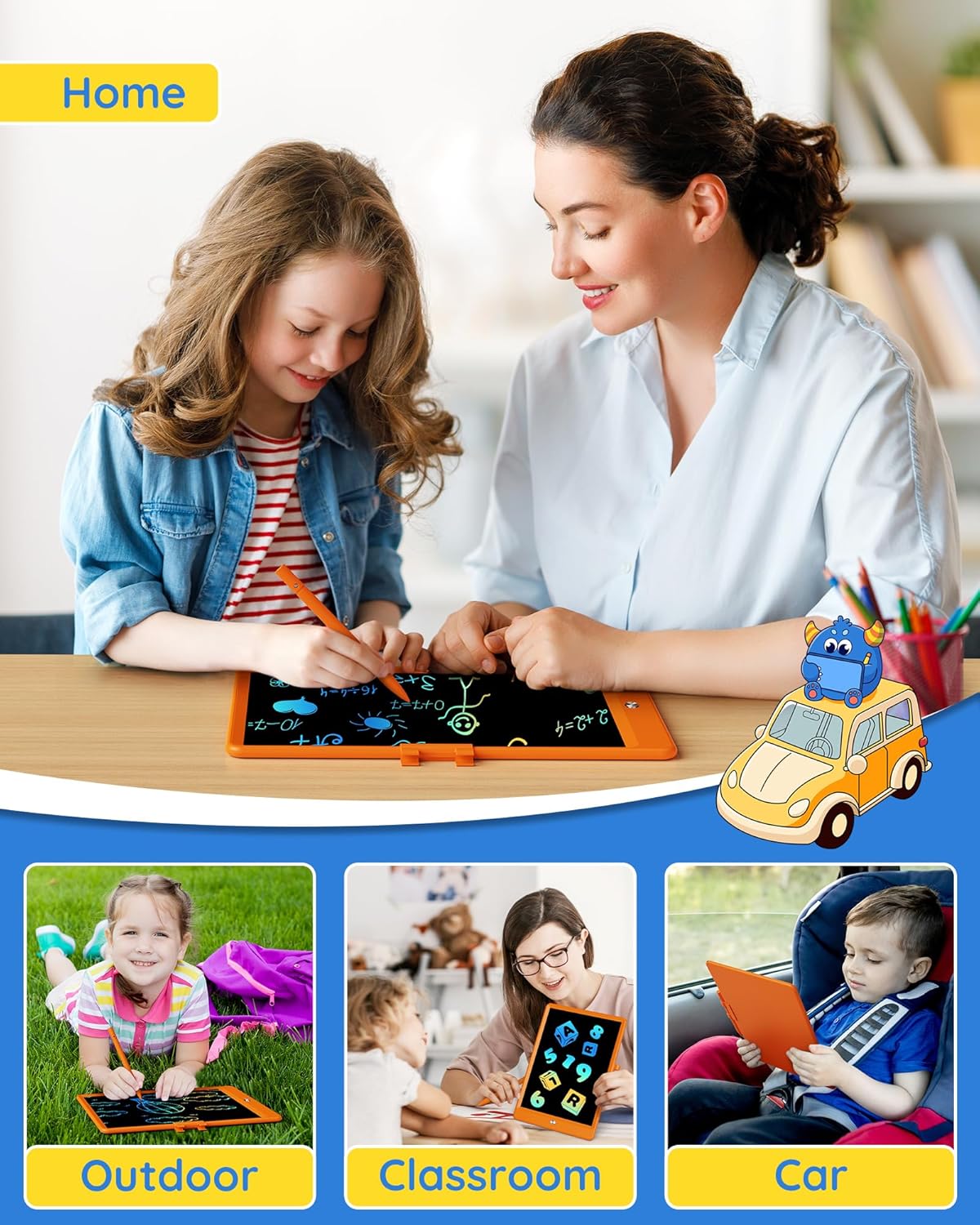 TEKFUN LCD Writing Tablet Doodle Board, 10inch Colorful Drawing Tablet Writing Pad, Kids Travel Essentials, Toddler Toys for 3 4 5 6 7 8 Year Old Girls Boys (Blue)