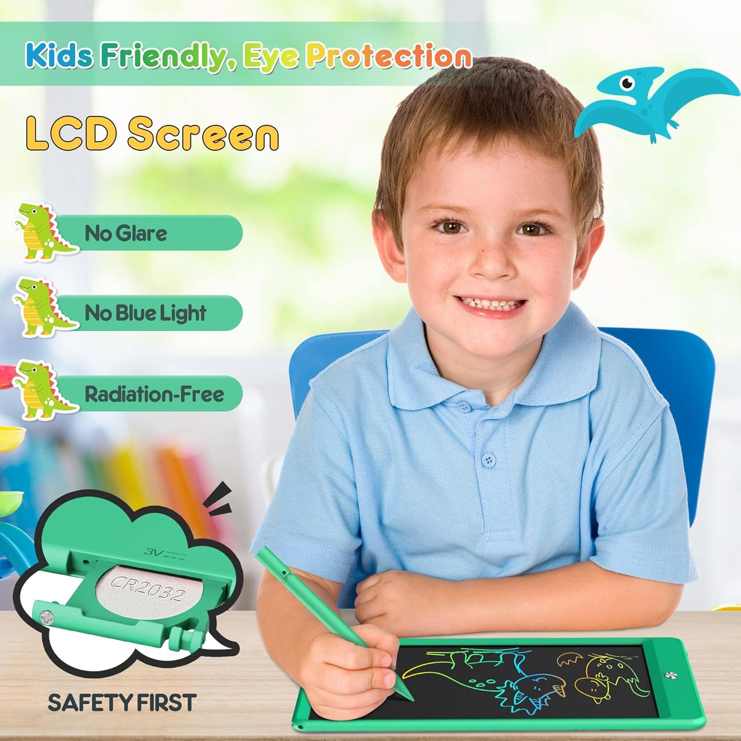 FLUESTON LCD Writing Tablet, Doodle Board Toys Gifts for 3-8 Year Old Girls Boys, 10 Inch Colorful Electronic Board Drawing Pad for Kids, Gifts for Toddler Educational Learning Travel Birthday, Blue