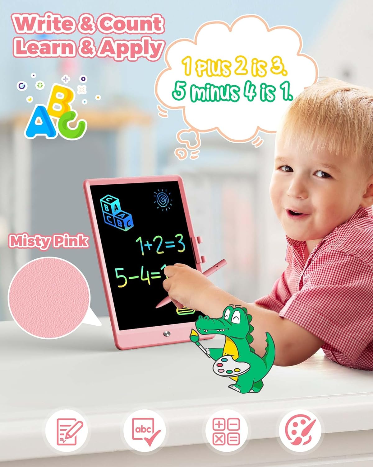 KOKODI 12 Inch LCD Writing Tablet with Anti-Lost Stylus, Erasable Doodle Board Colorful Toddler Drawing Pad, Car Travel School Games Toys for 3 4 5 6 7 8 Kids, Birthday Gift for Girls Boys Adults Pink