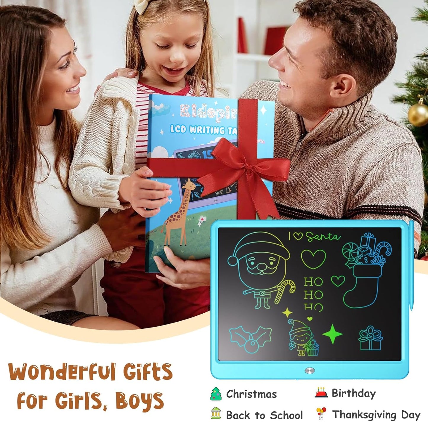 LCD Writing Tablet for Kids, Kidopire 15 Inch Large Screen Doodle Board, Colorful Drawing Writing Board Tablet Kids Age 3-12 Birthday Erasable Drawing Pad Message Practice Note Learning Toys, Purple