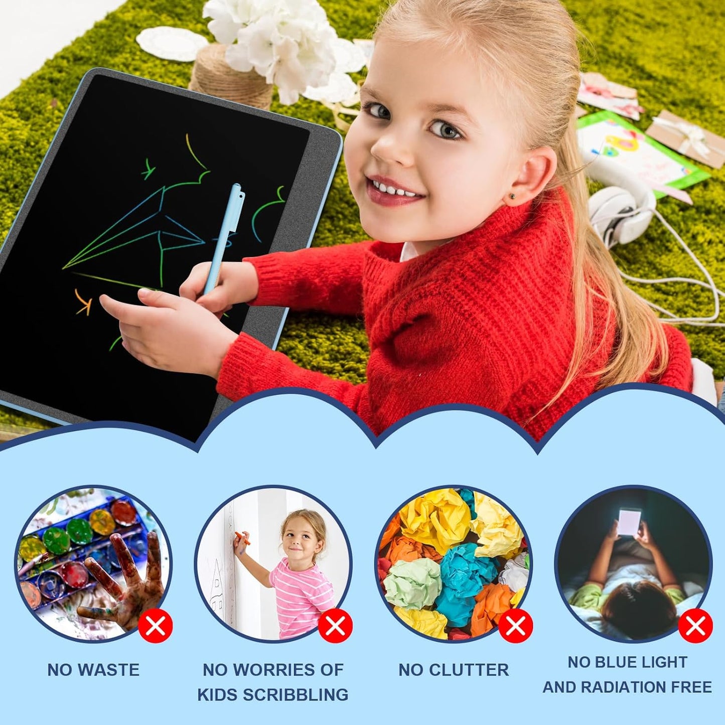 2 Pack 12 Inch LCD Writing Tablet, Electight Colorful Doodle Board, Eye Protection Drawing Board with Lock & Erase FUNC, Birthday Gifts and Toys for 3 4 5 6 7 8 Year Old Boys and Girls - Pink & Blue
