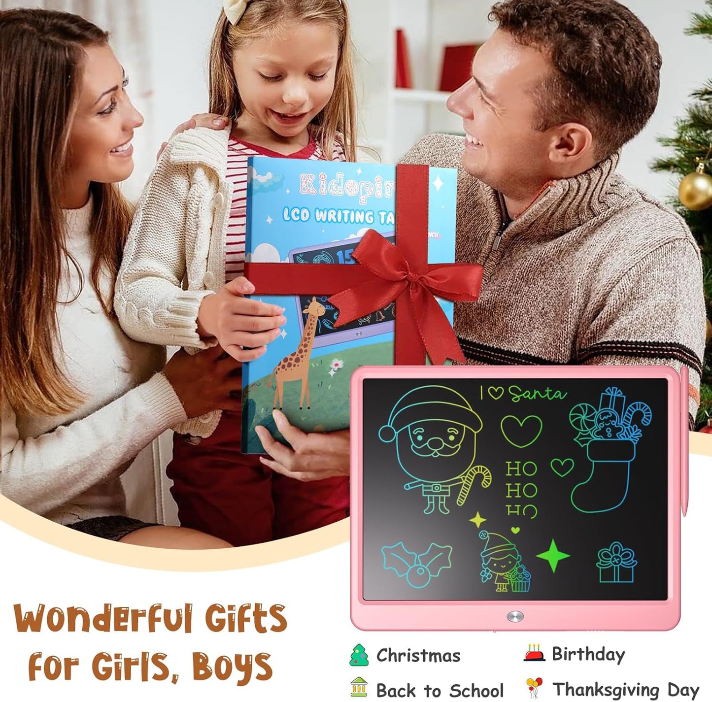 LCD Writing Tablet for Kids, Kidopire 15 Inch Large Screen Doodle Board, Colorful Drawing Writing Board Tablet Kids Age 3-12 Birthday Erasable Drawing Pad Message Practice Note Learning Toys, Purple