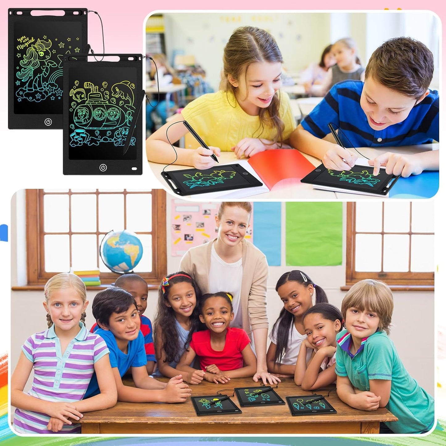 Zonon 4 Pcs LCD Writing Tablet for Kids 8.5 Inch Doodle Board Drawing Tablet Toddler Toys Gifts LCD Writing Board Electronic Erasable Reusable Writing Drawing Pad(Blue, Red, Green, Pink)