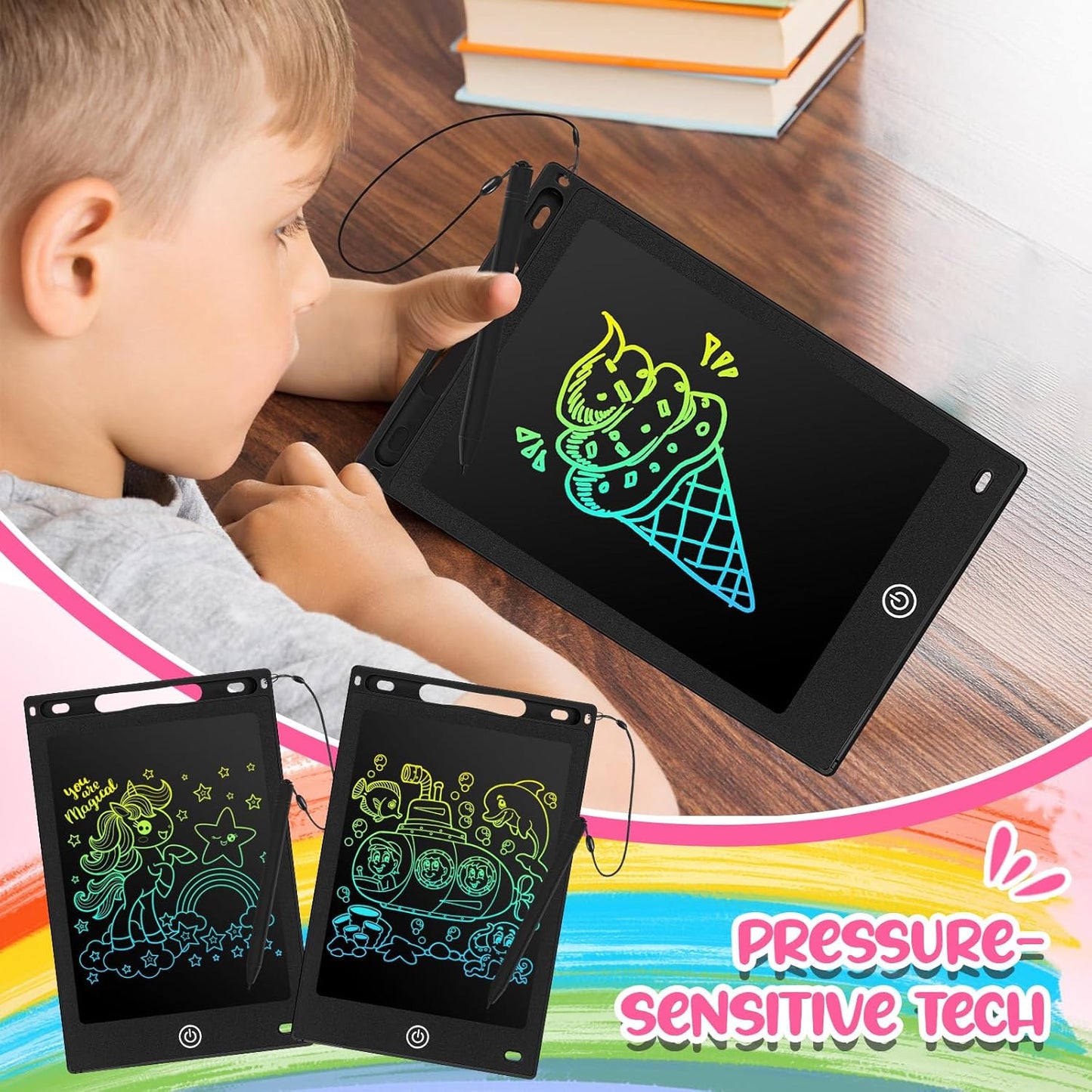Zonon 4 Pcs LCD Writing Tablet for Kids 8.5 Inch Doodle Board Drawing Tablet Toddler Toys Gifts LCD Writing Board Electronic Erasable Reusable Writing Drawing Pad(Blue, Red, Green, Pink)