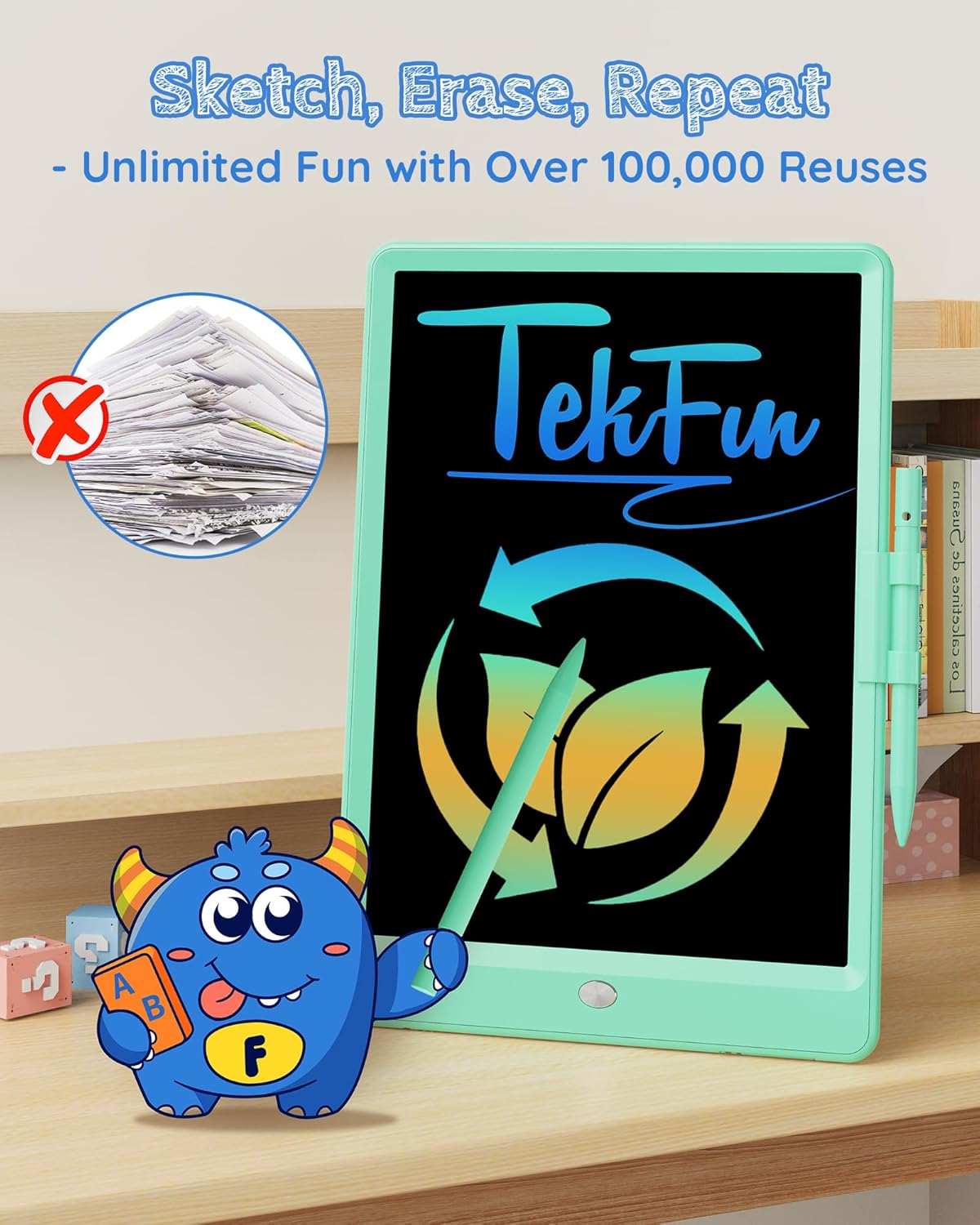 TEKFUN LCD Writing Tablet Doodle Board, 10inch Colorful Drawing Tablet Writing Pad, Kids Travel Essentials, Toddler Toys for 3 4 5 6 7 8 Year Old Girls Boys (Blue)
