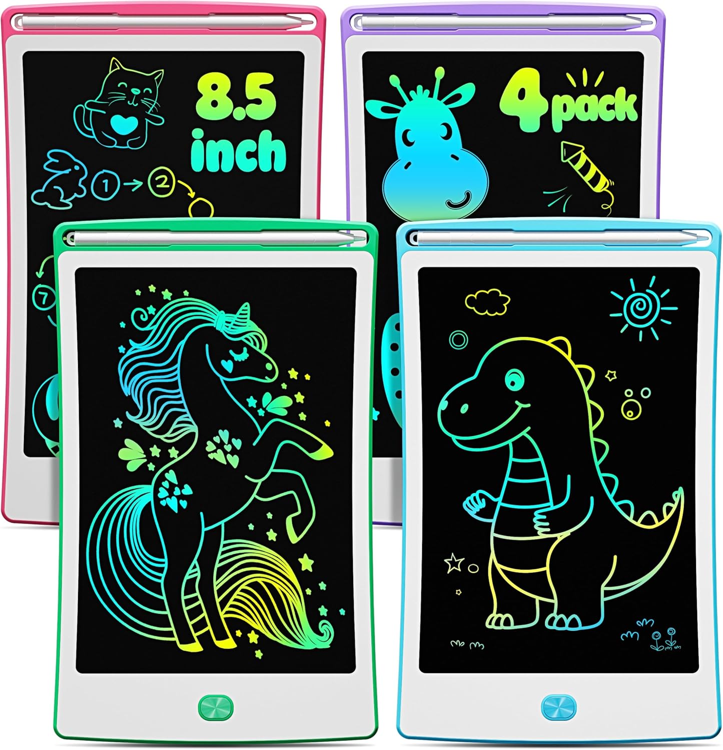 Magic Jimmy 4 Pack LCD Writing Tablet, 8.5 Inch Colorful Toddlers Drawing Tablet for Kids, Creative Doodle Board Drawing Pad, Toy Birthday Gift for 3-6 Year Old Girls Boys