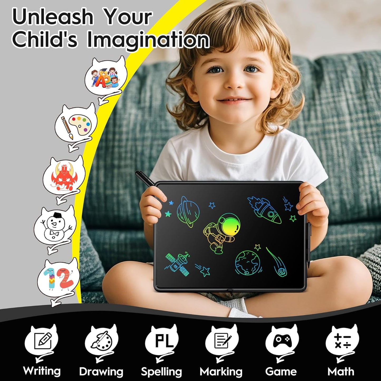 LCD Writing Tablet for Kids, 20 Inch Kids Drawing Tablet, Large Doodle Board, Rechargeable Drawing Pad for Kids, Learning Toys for 3 4 5 6 7 8 9 10 Year Old Boys Girls Birthday Christmas Gifts