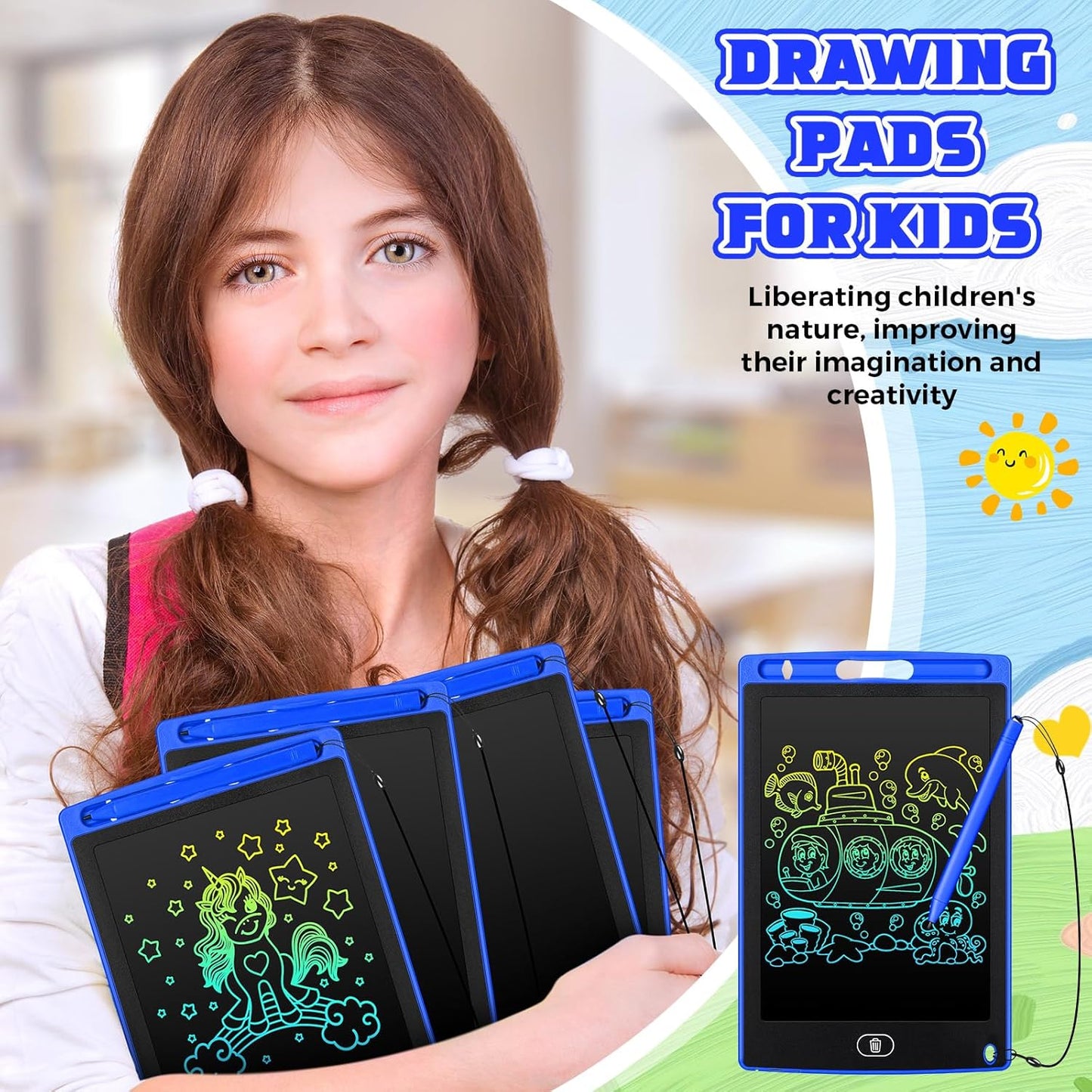 Zonon 4 Pcs LCD Writing Tablet for Kids 8.5 Inch Doodle Board Drawing Tablet Toddler Toys Gifts LCD Writing Board Electronic Erasable Reusable Writing Drawing Pad(Blue, Red, Green, Pink)