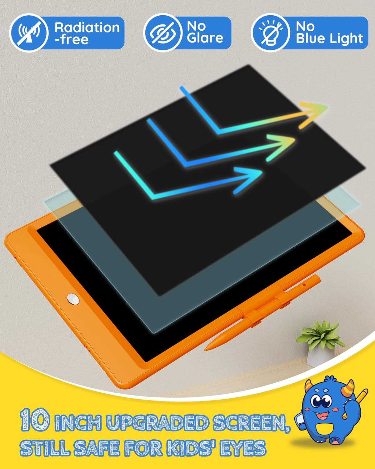 TEKFUN LCD Writing Tablet Doodle Board, 10inch Colorful Drawing Tablet Writing Pad, Kids Travel Essentials, Toddler Toys for 3 4 5 6 7 8 Year Old Girls Boys (Blue)