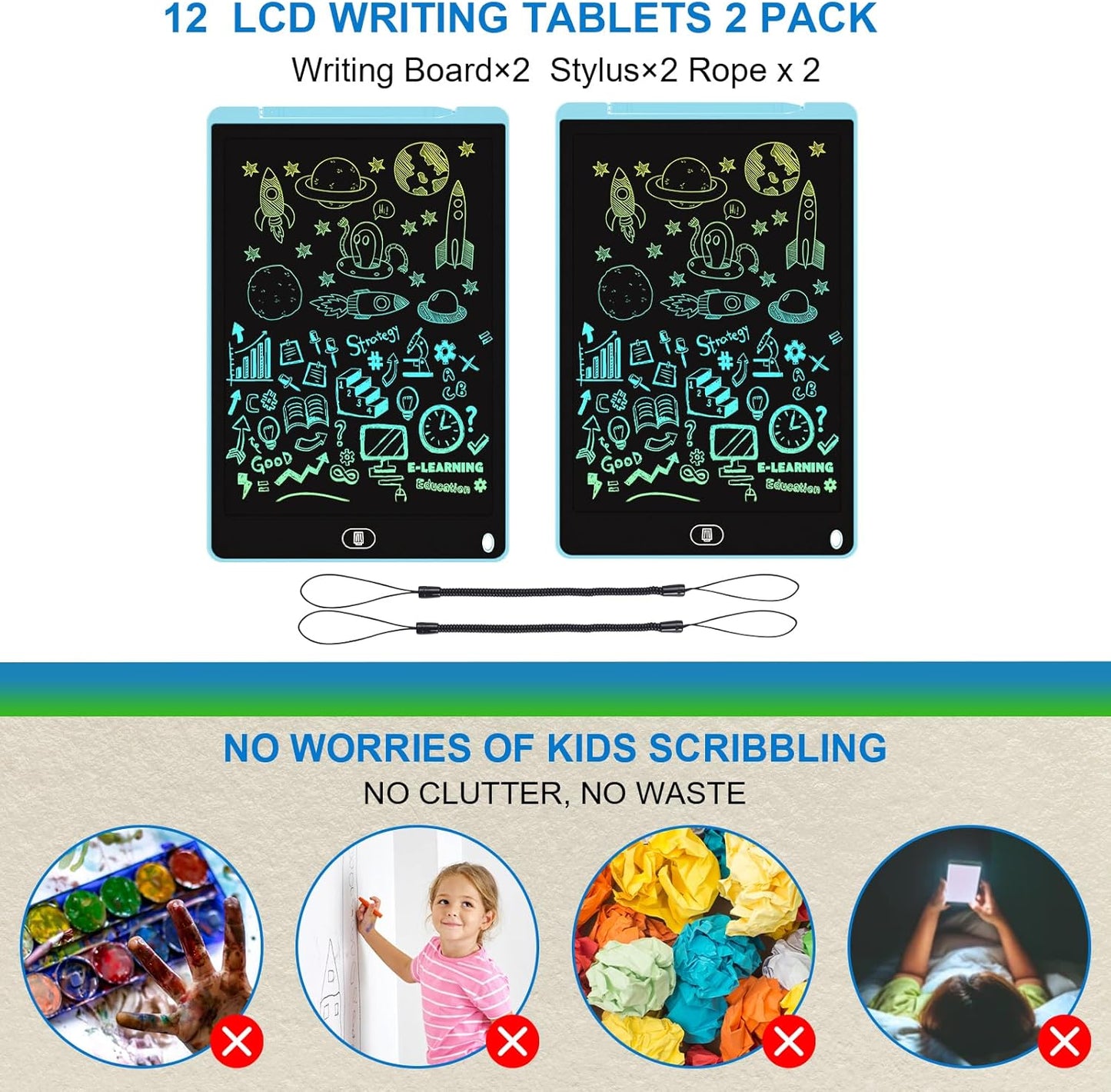 2 Pack 12 Inch LCD Writing Tablet, Electight Colorful Doodle Board, Eye Protection Drawing Board with Lock & Erase FUNC, Birthday Gifts and Toys for 3 4 5 6 7 8 Year Old Boys and Girls - Pink & Blue