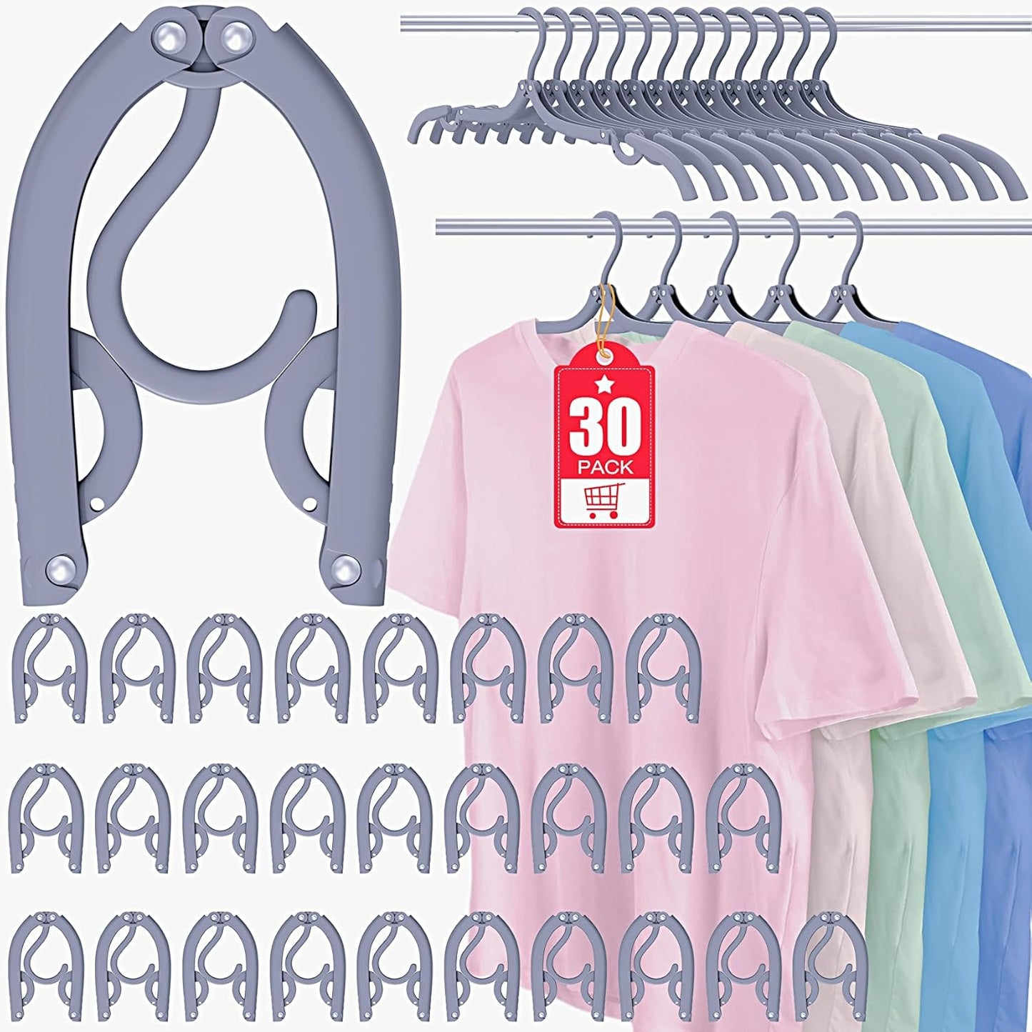 30 Pcs Travel Hangers Portable Foldable Travel Hanger Organizer, Plastic Travel Accessories Essentials Clothes Drying Rack Folding Hangers for Traveling Camping Flying RV Cruises Suitcase, Black