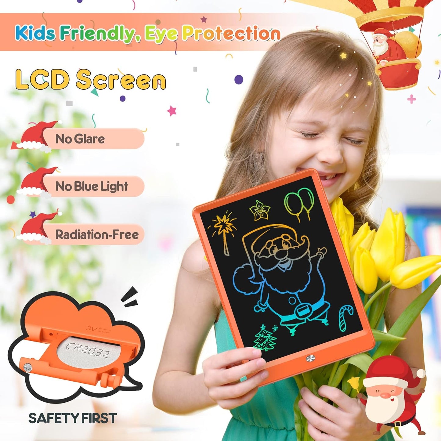 FLUESTON LCD Writing Tablet, Doodle Board Toys Gifts for 3-8 Year Old Girls Boys, 10 Inch Colorful Electronic Board Drawing Pad for Kids, Gifts for Toddler Educational Learning Travel Birthday, Blue
