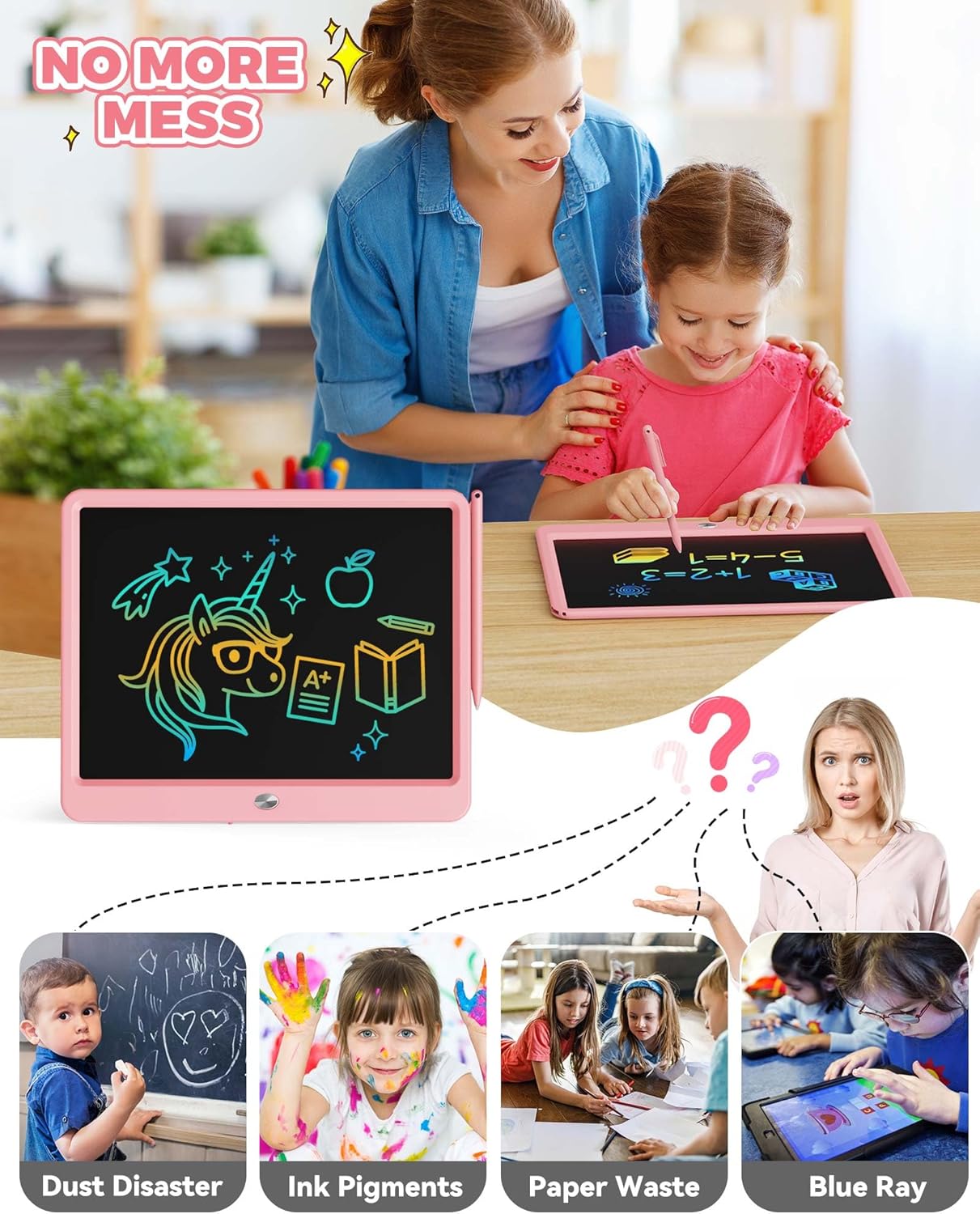 KOKODI 12 Inch LCD Writing Tablet with Anti-Lost Stylus, Erasable Doodle Board Colorful Toddler Drawing Pad, Car Travel School Games Toys for 3 4 5 6 7 8 Kids, Birthday Gift for Girls Boys Adults Pink