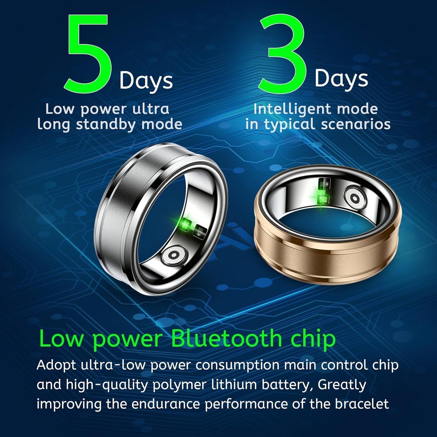 Smart Ring,Fitness Tracker Ring for Men/Women,Monitoring of Pedometer,Heart Rate,Blood Oxygen,Sleep Tracker,No App Subscription,Compatible with Android and iOS (Black,9#)