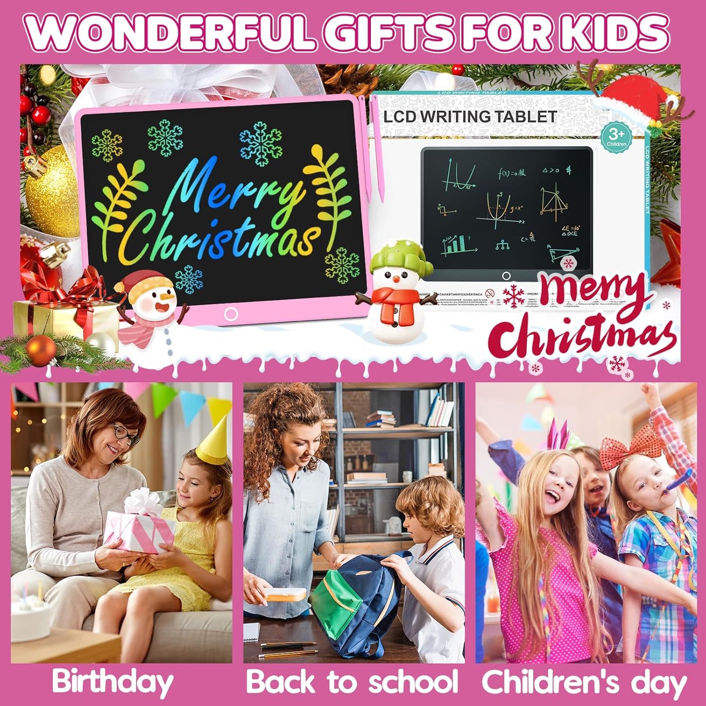 BAVEEL LCD Writing Tablet, 12 Inch Colorful Toddler Doodle Board Reusable Drawing Tablet, Educational and Learning Toy for 3 4 5 6 Years Old Boy and Girls, for Kids Toddlers