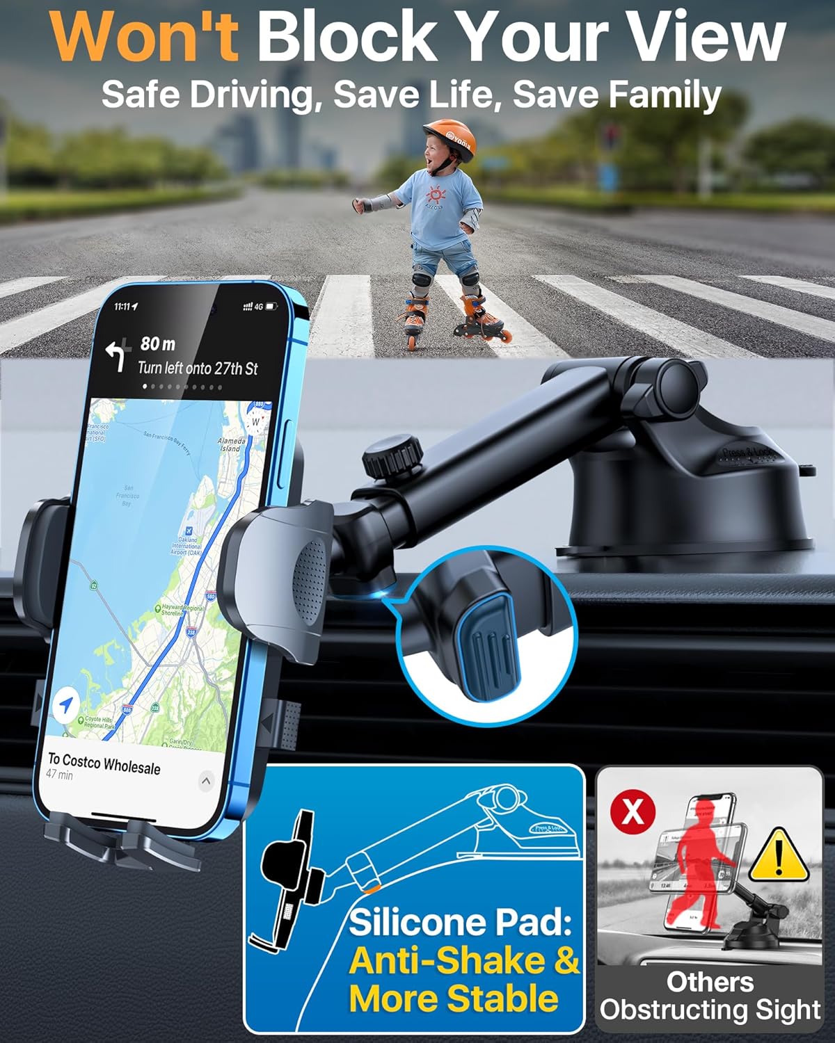 2025 Ultimate Car Phone Mount【80 LBS Strongest Suction & Military-Grade】【Patent & Safety Certs】 Cell Phone Holder Truck Stand for Dashboard Windshield Vent for iPhone 16 Pro Max 15 14 Samsung, Black