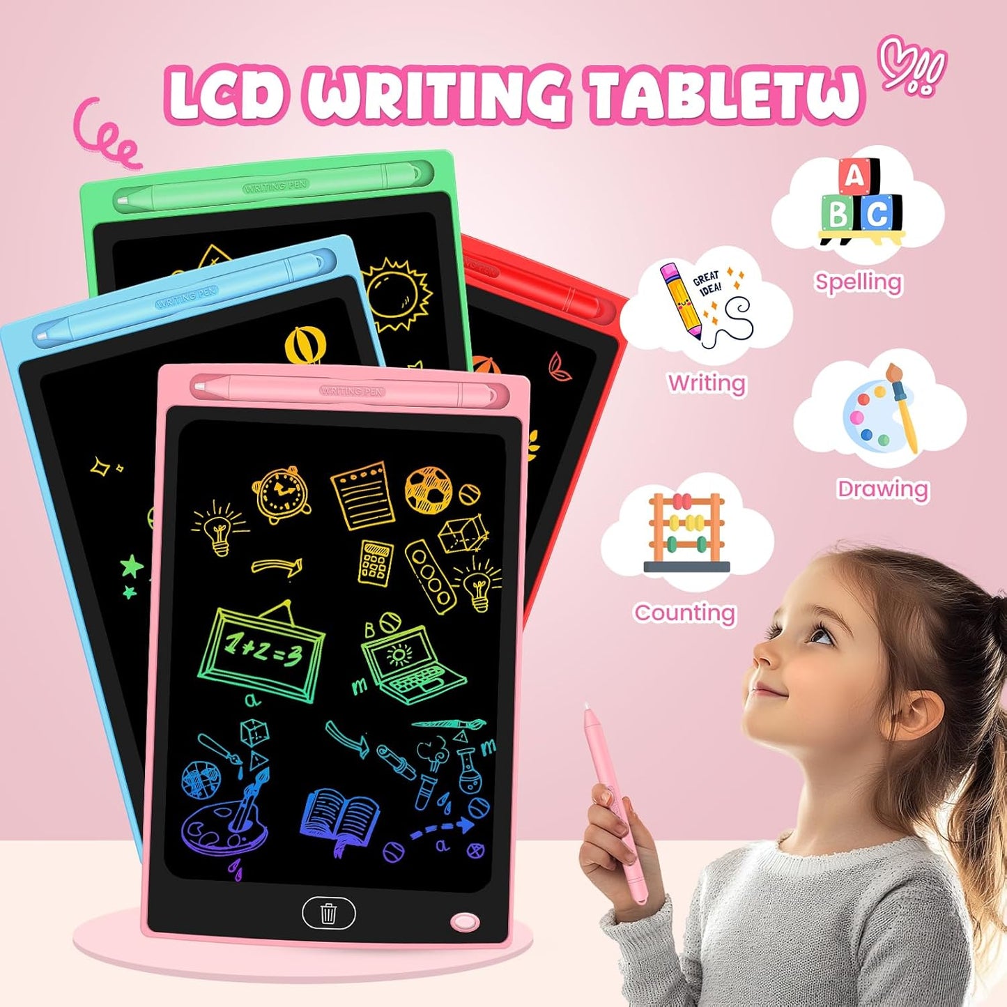 3 Pack LCD Writing Tablet for Kids - Erasable and Reusable Toddler Doodle Board in 8.5 inch, Ideal Drawing Pad for Learning Toy for Ages 3-8, Gift for Girls Boys (3 Pack (Pink,Blue, Green))