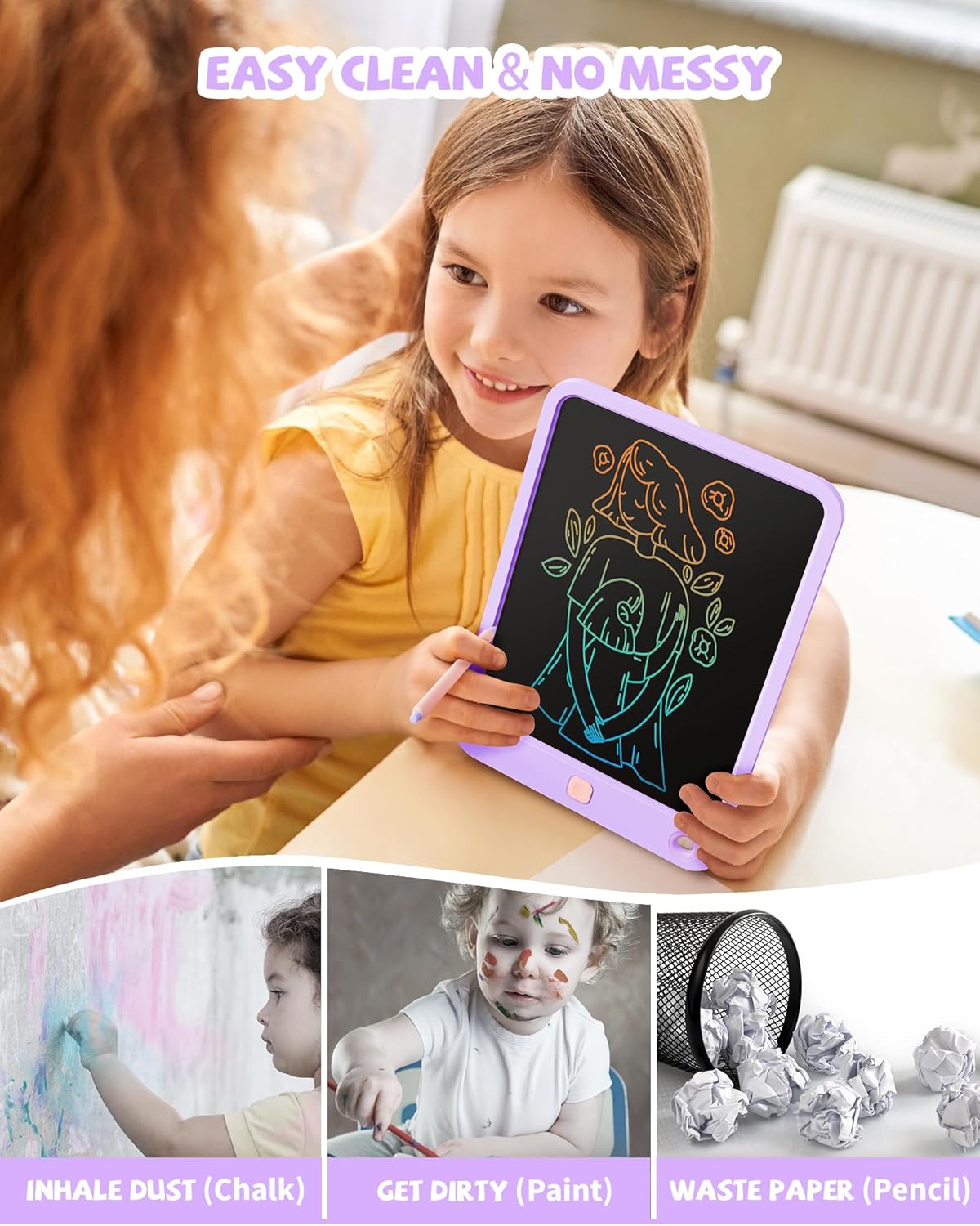 LCD Writing Tablet 10 Inch, Toys for 3 4 5 6 7 8 9 10 Year Old Boys Girls, Colorful Doodle Board Drawing Tablet, Gift for Boys Toddlers Age 3-12 Years, Memo Board, Drawing Pads with Lanyard(Navy)