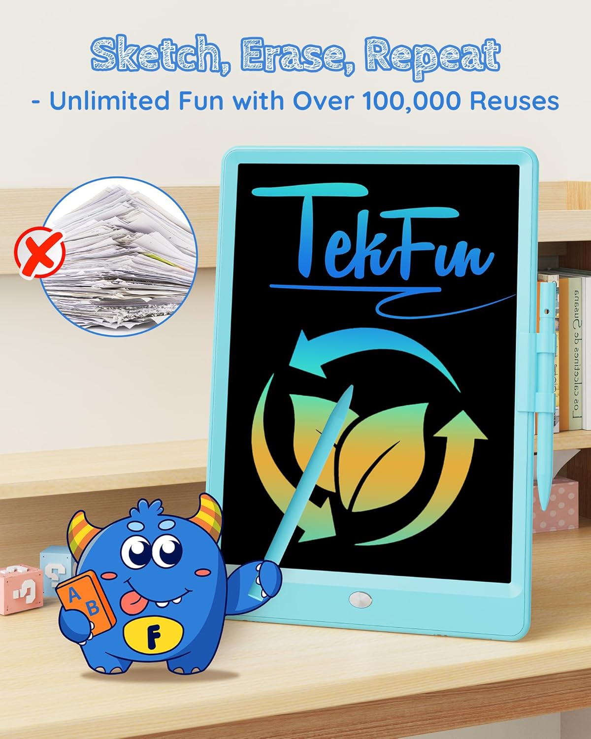 TEKFUN Teen Girl Gifts Ideas, 15inch LCD Writing Tablet for Kids Age 8-10 and Up, Doodle Board 4 5 6 7 Year Old Girl Toys, Mothdays Day Gifts Homeschool Supplies Easter Gifts for Toddlers (Pink)