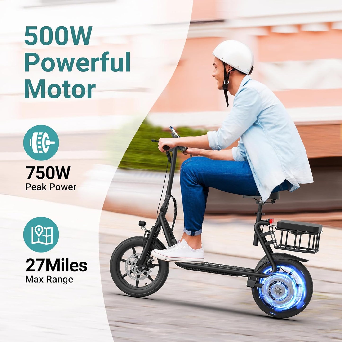 NAVIC Electric Scooter Adults,Electric Scooter with Seat,Max 27/49 Miles Ranges,Top Speed 22 mph,750W Peak Motor,Adult Electric Scooter for Pets,Cargo with Back Basket,Scooter Lock