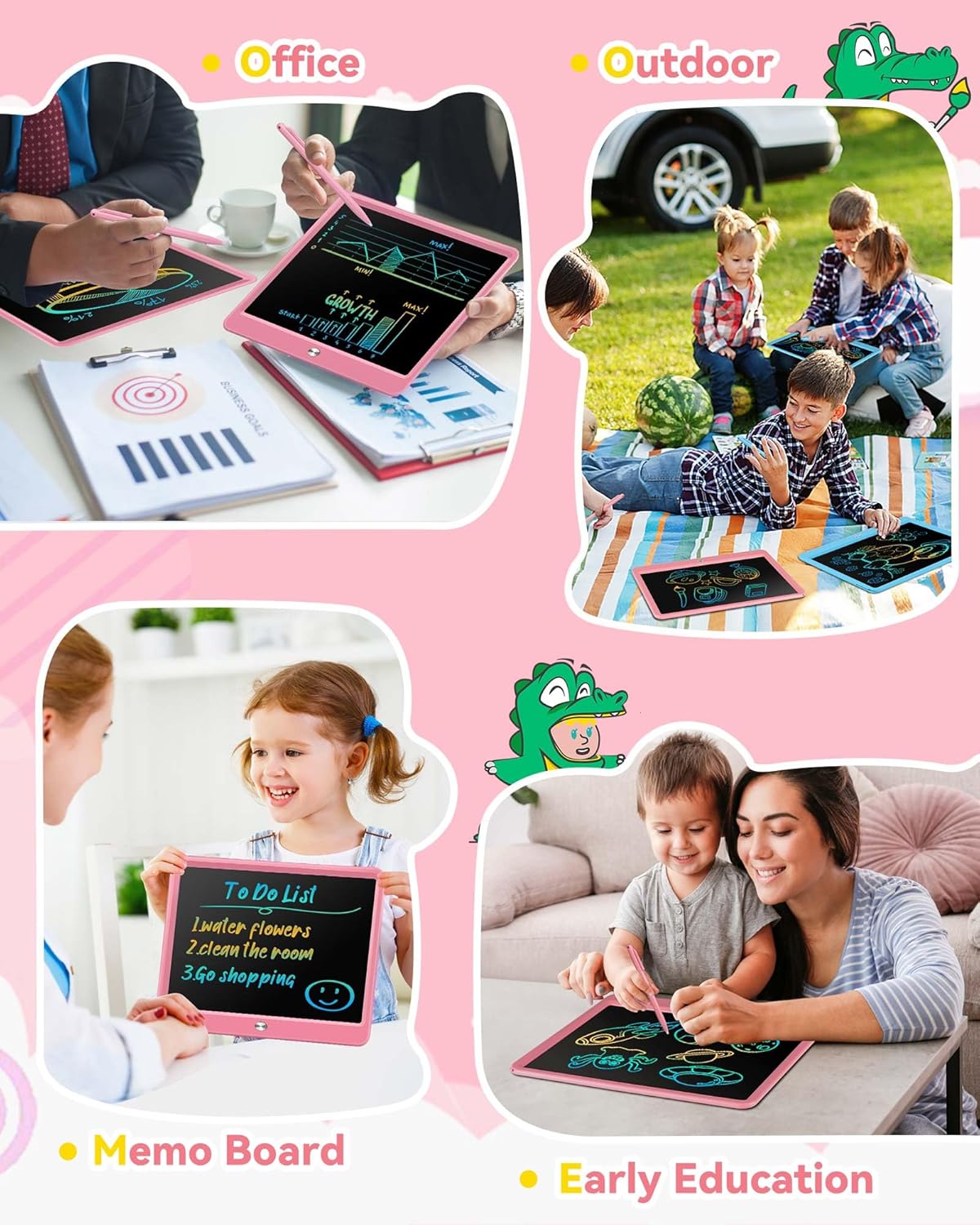 KOKODI 12 Inch LCD Writing Tablet with Anti-Lost Stylus, Erasable Doodle Board Colorful Toddler Drawing Pad, Car Travel School Games Toys for 3 4 5 6 7 8 Kids, Birthday Gift for Girls Boys Adults Pink
