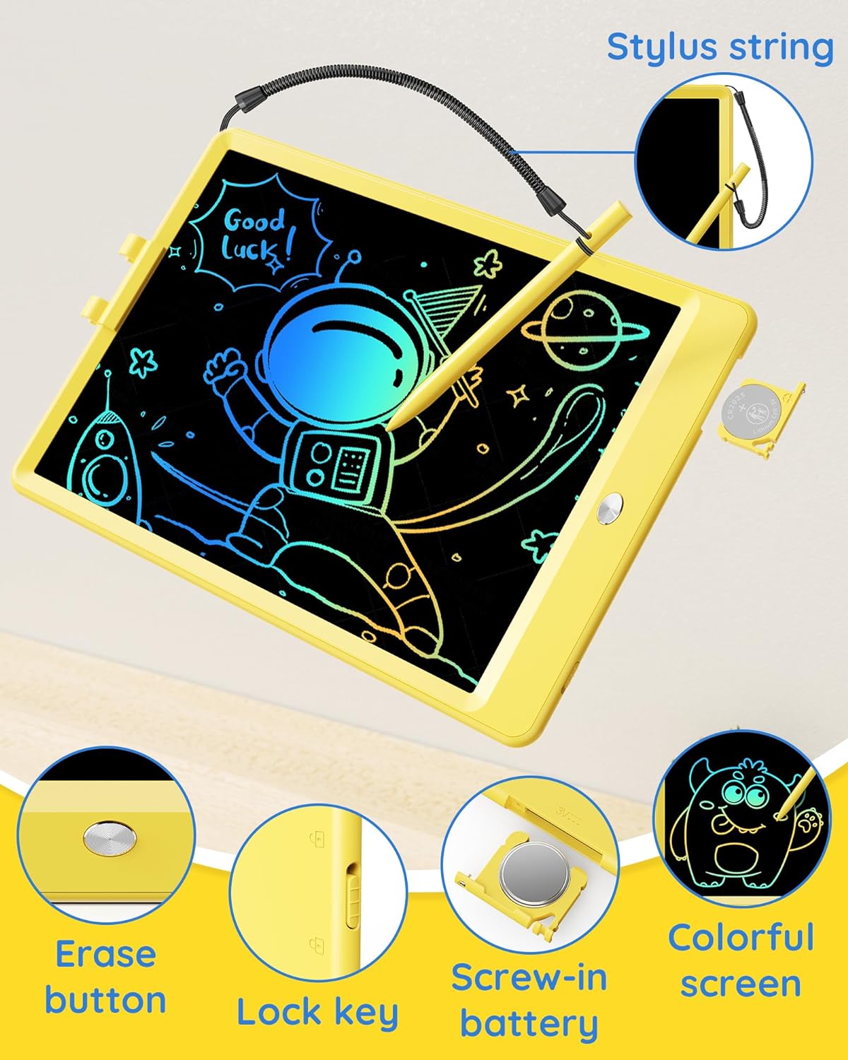 TEKFUN LCD Writing Tablet Doodle Board, 10inch Colorful Drawing Tablet Writing Pad, Kids Travel Essentials, Toddler Toys for 3 4 5 6 7 8 Year Old Girls Boys (Blue)
