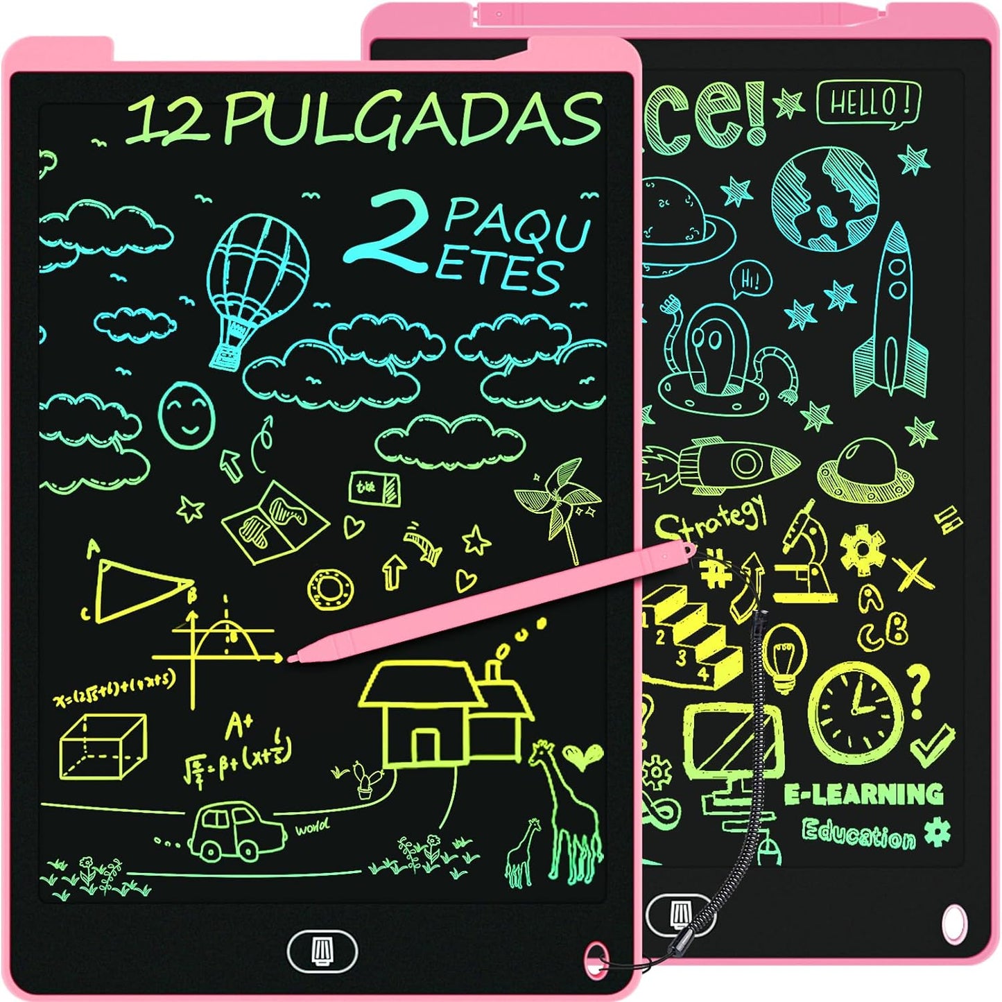 2 Pack 12 Inch LCD Writing Tablet, Electight Colorful Doodle Board, Eye Protection Drawing Board with Lock & Erase FUNC, Birthday Gifts and Toys for 3 4 5 6 7 8 Year Old Boys and Girls - Pink & Blue