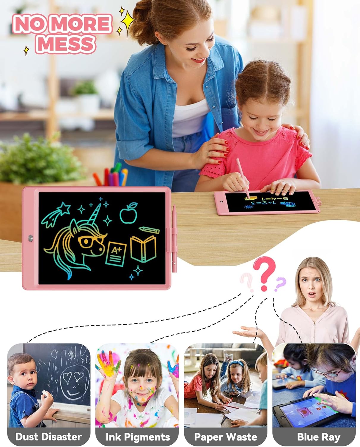 KOKODI 12 Inch LCD Writing Tablet with Anti-Lost Stylus, Erasable Doodle Board Colorful Toddler Drawing Pad, Car Travel School Games Toys for 3 4 5 6 7 8 Kids, Birthday Gift for Girls Boys Adults Pink