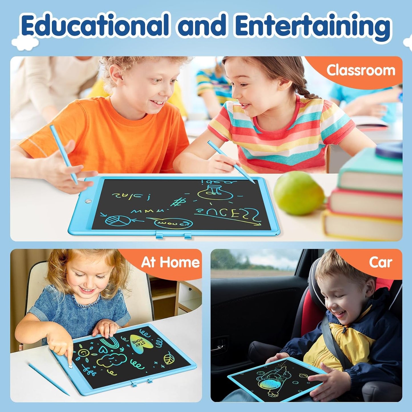 MindPal 10 Inch Drawing Tablet, LCD Writing Tablet for Kids, Colorful Doodle Board Toddler Drawing Pad, Educational Learning & Travel Essential Kid Toy for 3 4 5 6 7 8-Year-Old Girls Boys (Blue)