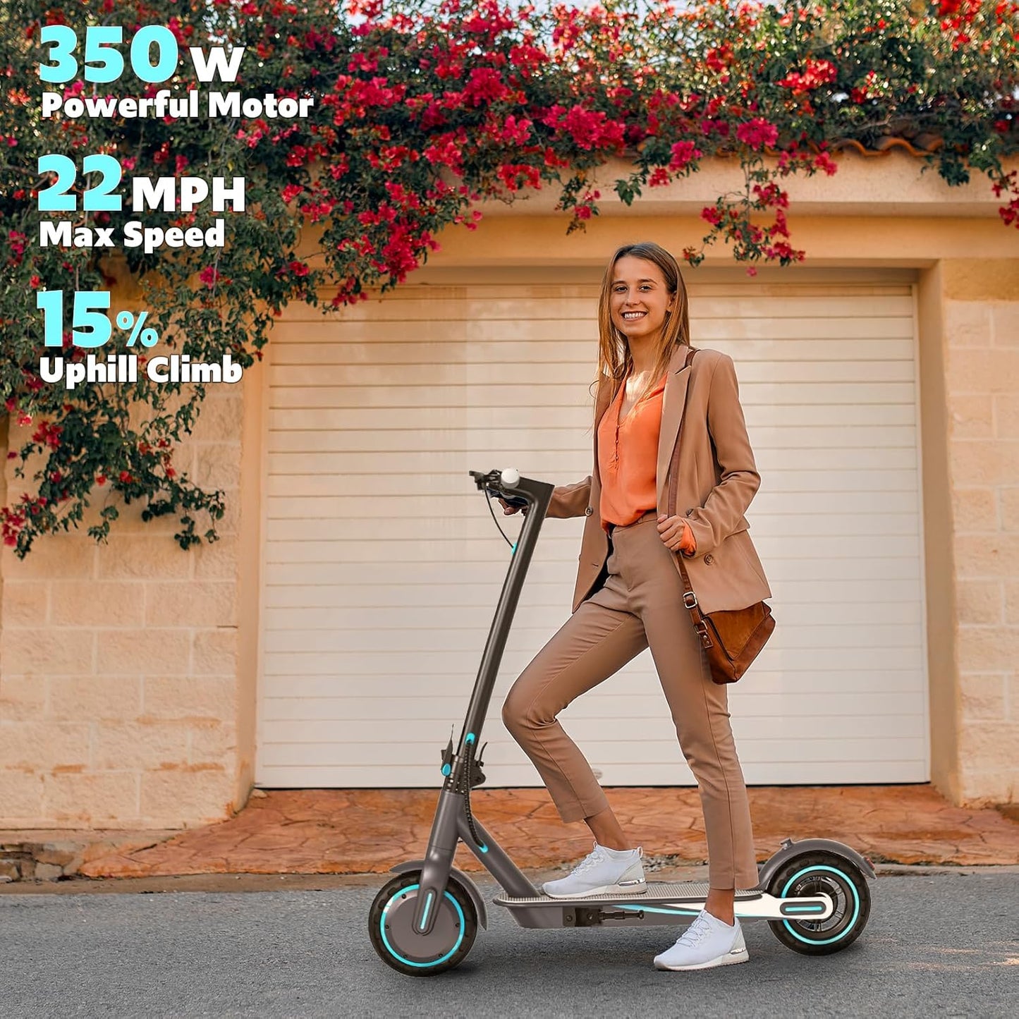 Electric Scooter Adults, Up to 22 Mph, 350W Motor Peak 500W, Foldable E-Scooter for Adults, Escooter Adults with App Control, Dual Syspension with Turn Signal Light, Dual Braking