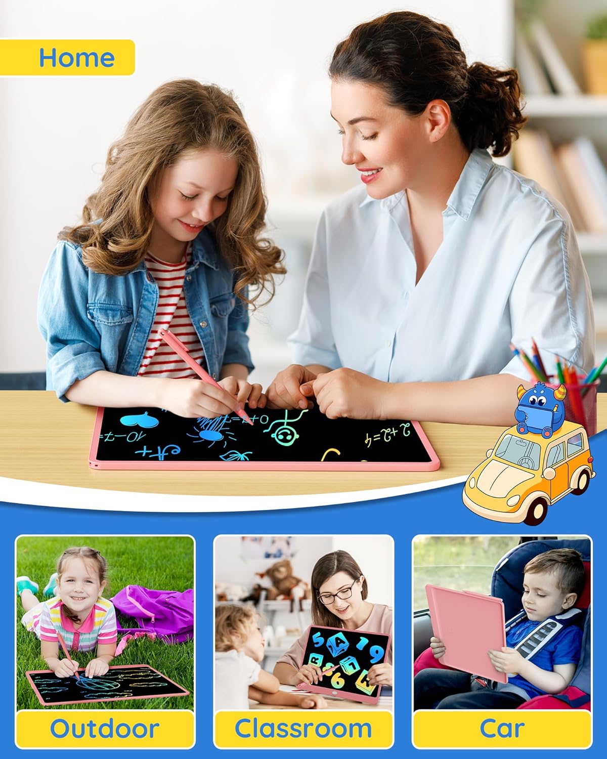 TEKFUN LCD Writing Tablet Doodle Board, 10inch Colorful Drawing Tablet Writing Pad, Kids Travel Essentials, Toddler Toys for 3 4 5 6 7 8 Year Old Girls Boys (Blue)