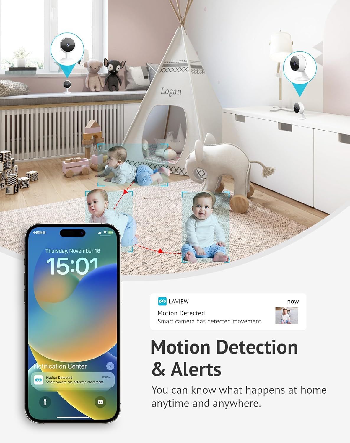 LaView Security Cameras 4pcs, Home Security Camera Indoor 1080P, Wi-Fi Cameras Wired for Pet, Motion Detection, Two-Way Audio, Night Vision, Phone App, Works with Alexa, iOS & Android & Web Access