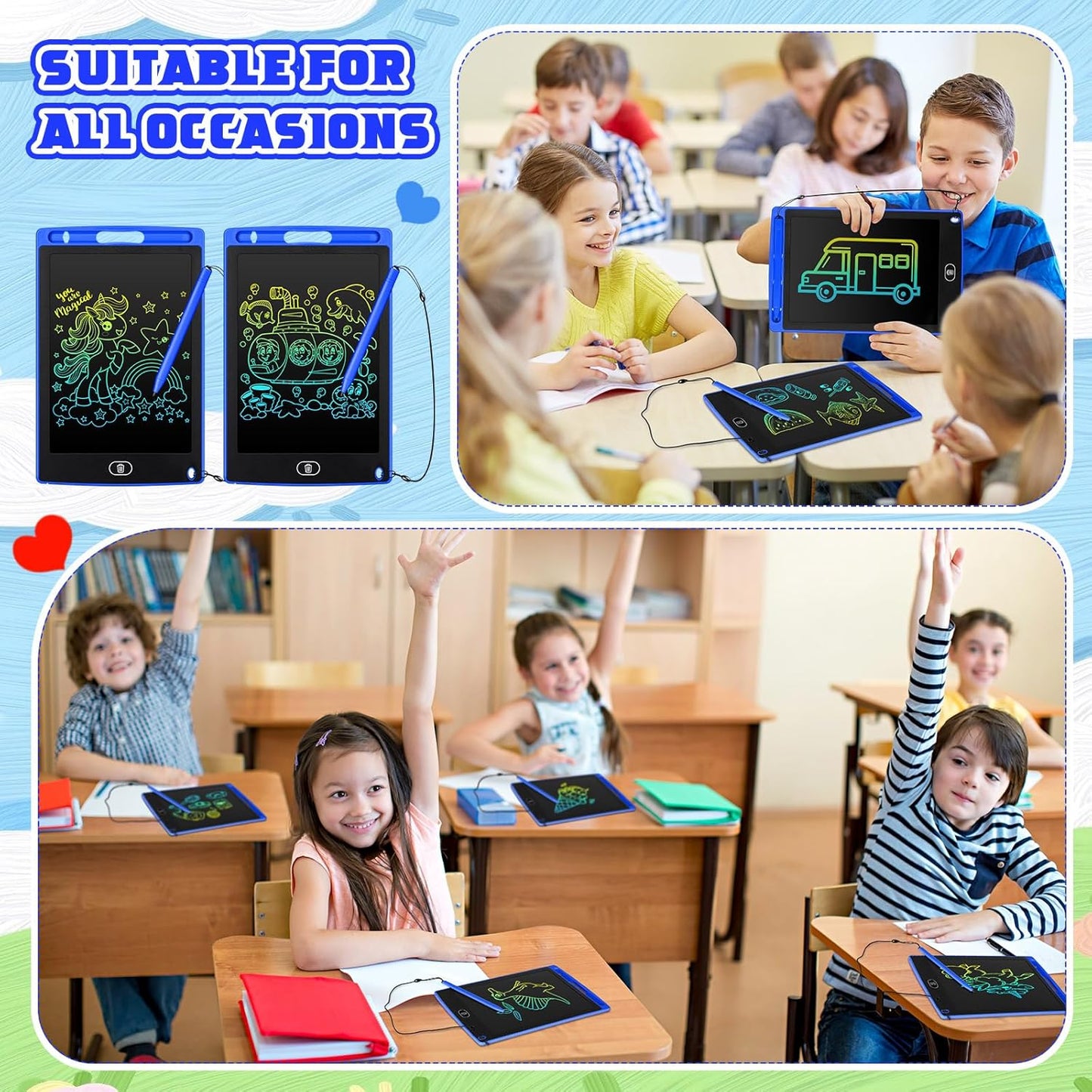 Zonon 4 Pcs LCD Writing Tablet for Kids 8.5 Inch Doodle Board Drawing Tablet Toddler Toys Gifts LCD Writing Board Electronic Erasable Reusable Writing Drawing Pad(Blue, Red, Green, Pink)
