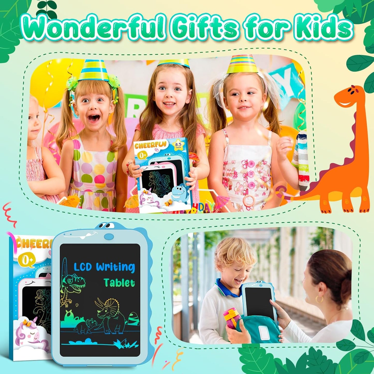 LCD Writing Tablet for Kids Toys 8.5" Toddler Toys Learning Drawing Board Dinosaur Toys for 3 4 5 6 7 Year Old Boys Girls Birthday Gifts Idea Light Doodle Pad Christmas Stocking Stuffers for Kids