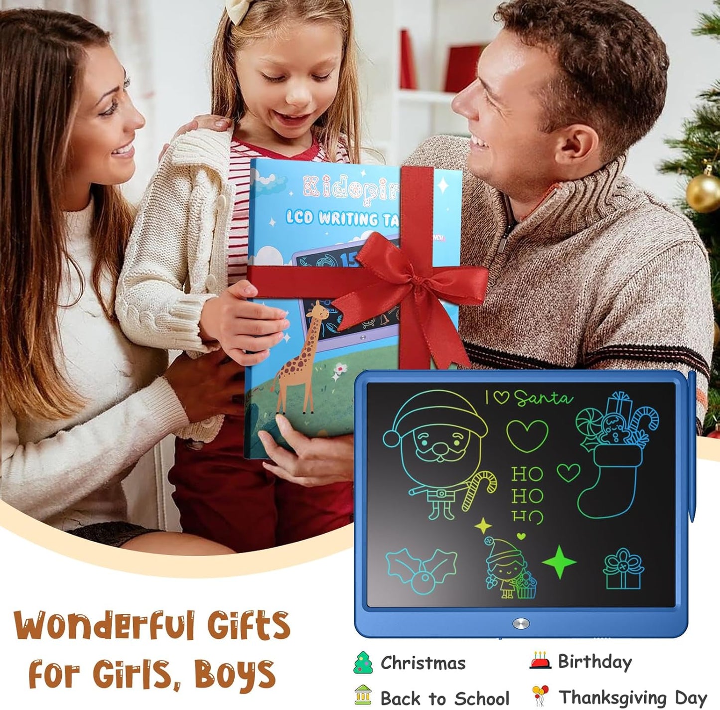 LCD Writing Tablet for Kids, Kidopire 15 Inch Large Screen Doodle Board, Colorful Drawing Writing Board Tablet Kids Age 3-12 Birthday Erasable Drawing Pad Message Practice Note Learning Toys, Purple