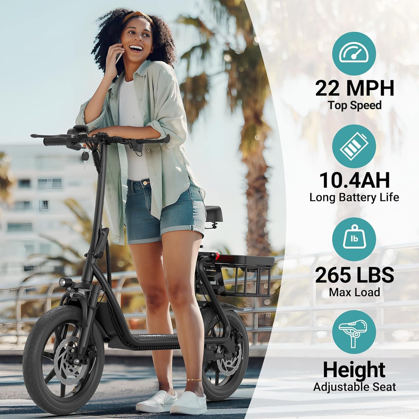 NAVIC Electric Scooter Adults,Electric Scooter with Seat,Max 27/49 Miles Ranges,Top Speed 22 mph,750W Peak Motor,Adult Electric Scooter for Pets,Cargo with Back Basket,Scooter Lock