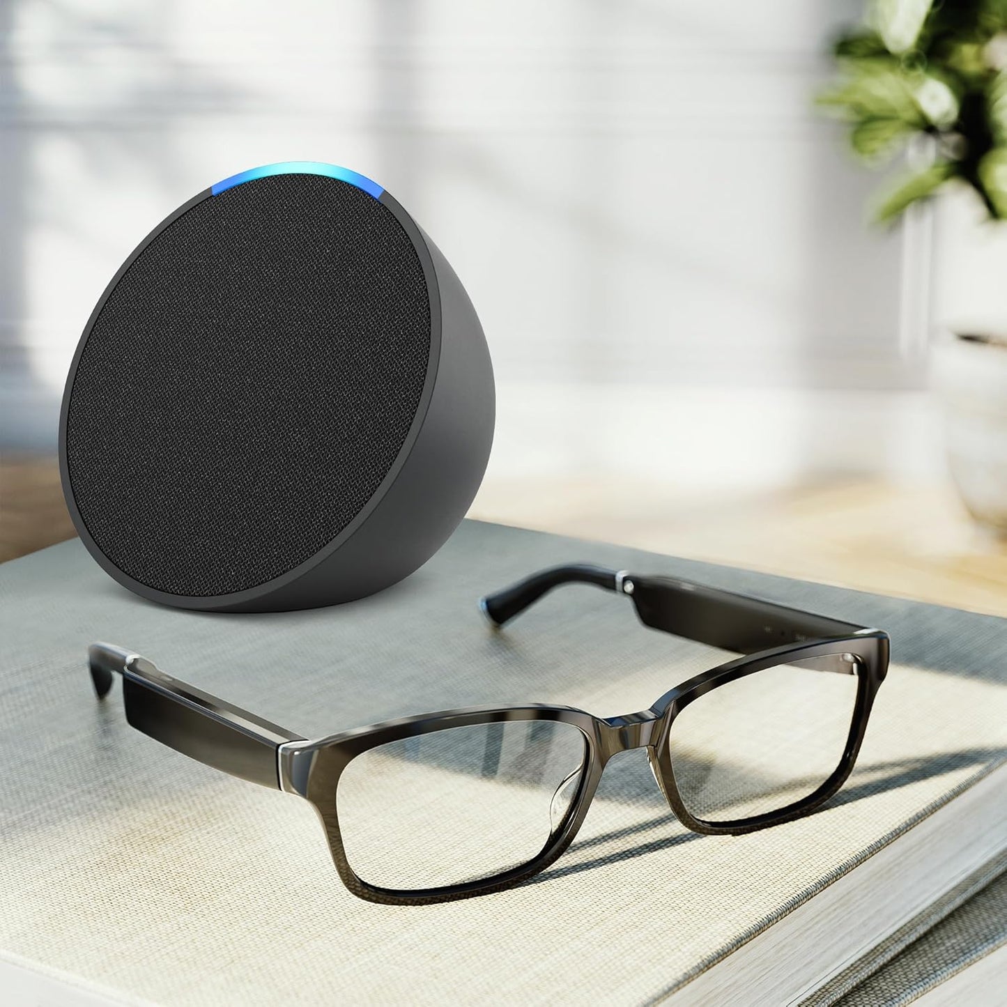 Amazon Echo Frames (3rd Gen) Echo Pop | Smart glasses with Alexa | Round frames in Blue Tortoise with prescription ready lenses