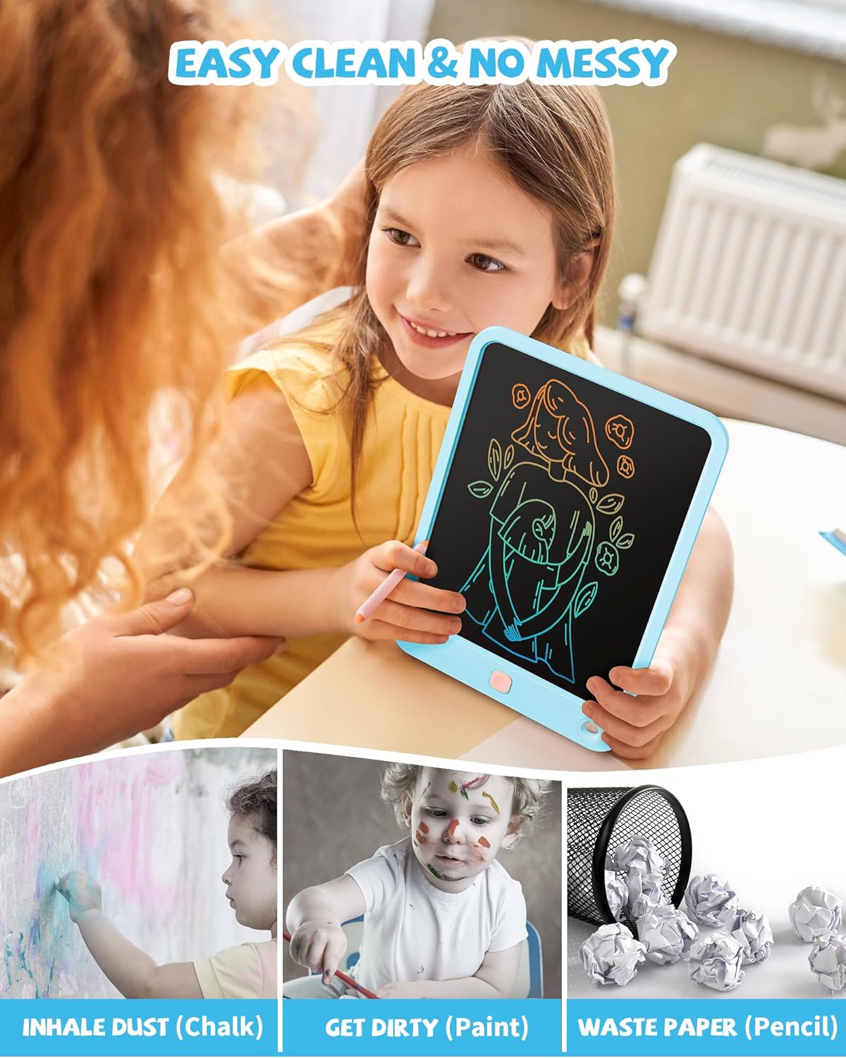 LCD Writing Tablet 10 Inch, Toys for 3 4 5 6 7 8 9 10 Year Old Boys Girls, Colorful Doodle Board Drawing Tablet, Gift for Boys Toddlers Age 3-12 Years, Memo Board, Drawing Pads with Lanyard(Navy)