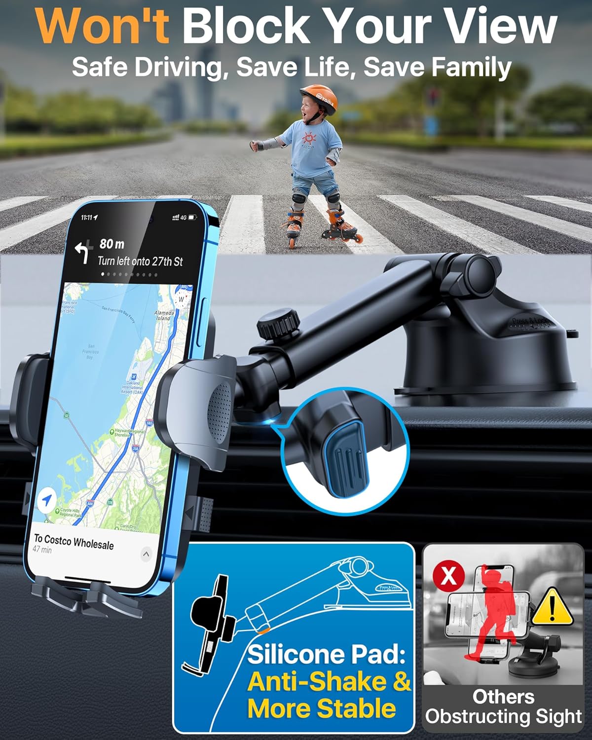 2025 Ultimate Car Phone Mount【80 LBS Strongest Suction & Military-Grade】【Patent & Safety Certs】 Cell Phone Holder Truck Stand for Dashboard Windshield Vent for iPhone 16 Pro Max 15 14 Samsung, Black