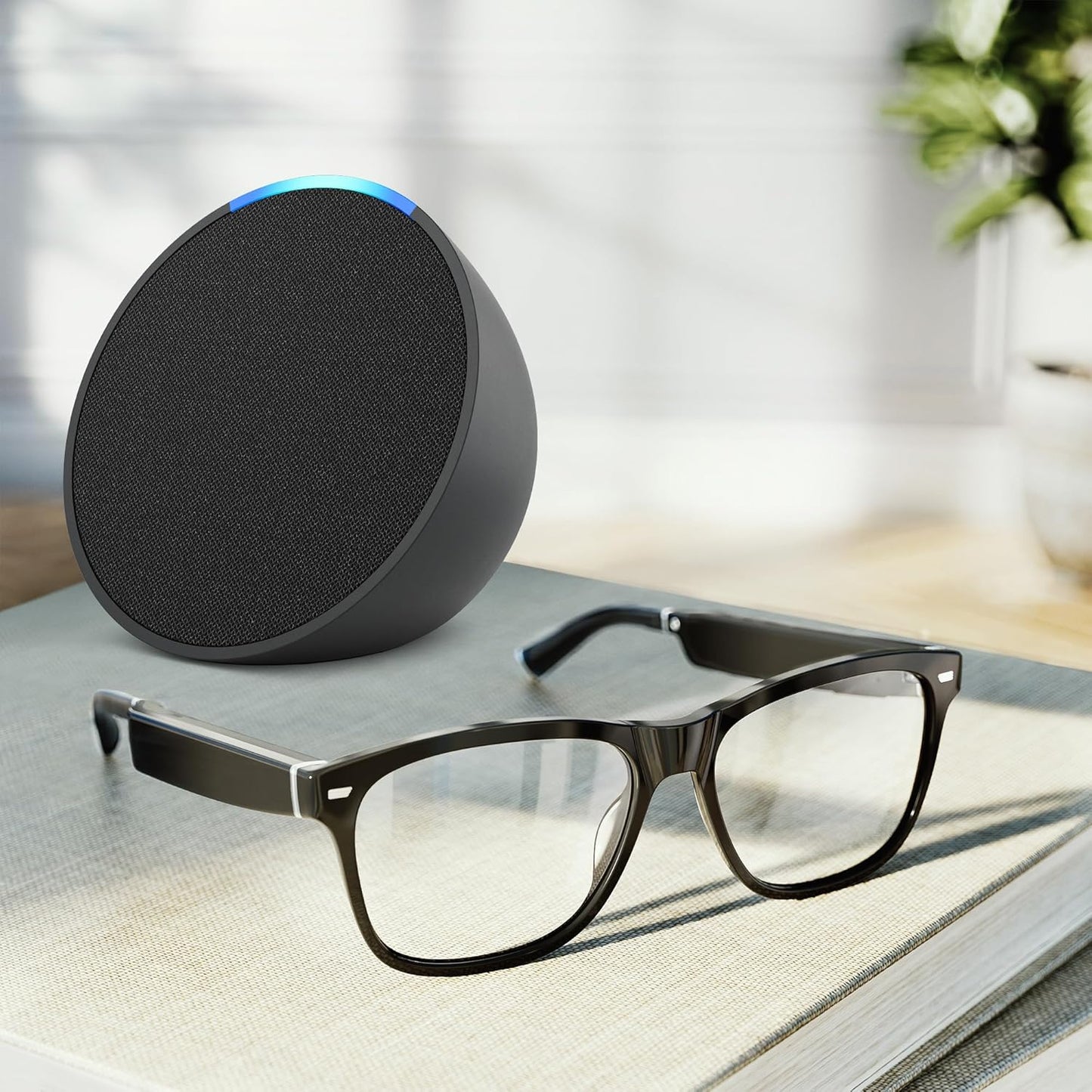 Amazon Echo Frames (3rd Gen) Echo Pop | Smart glasses with Alexa | Round frames in Blue Tortoise with prescription ready lenses