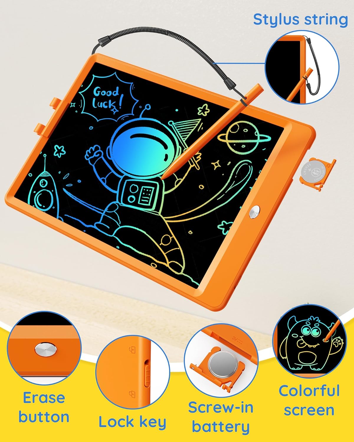 TEKFUN LCD Writing Tablet Doodle Board, 10inch Colorful Drawing Tablet Writing Pad, Kids Travel Essentials, Toddler Toys for 3 4 5 6 7 8 Year Old Girls Boys (Blue)