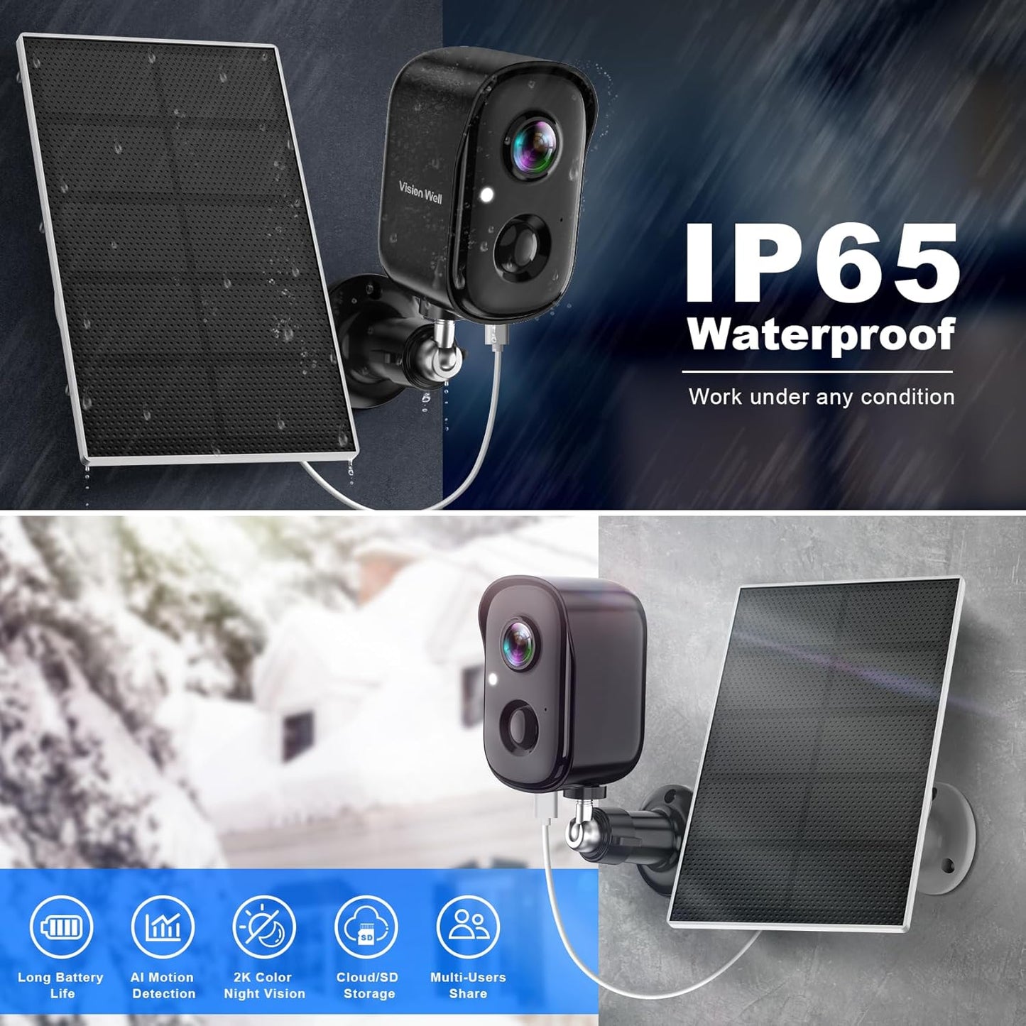 Security Cameras Wireless Outdoor, 2K Battery Powered AI Motion Detection Spotlight Siren Alarm WiFi Surveillance Indoor Home Camera, Color Night Vision, 2-Way Talk, Waterproof, Cloud/SD Storage