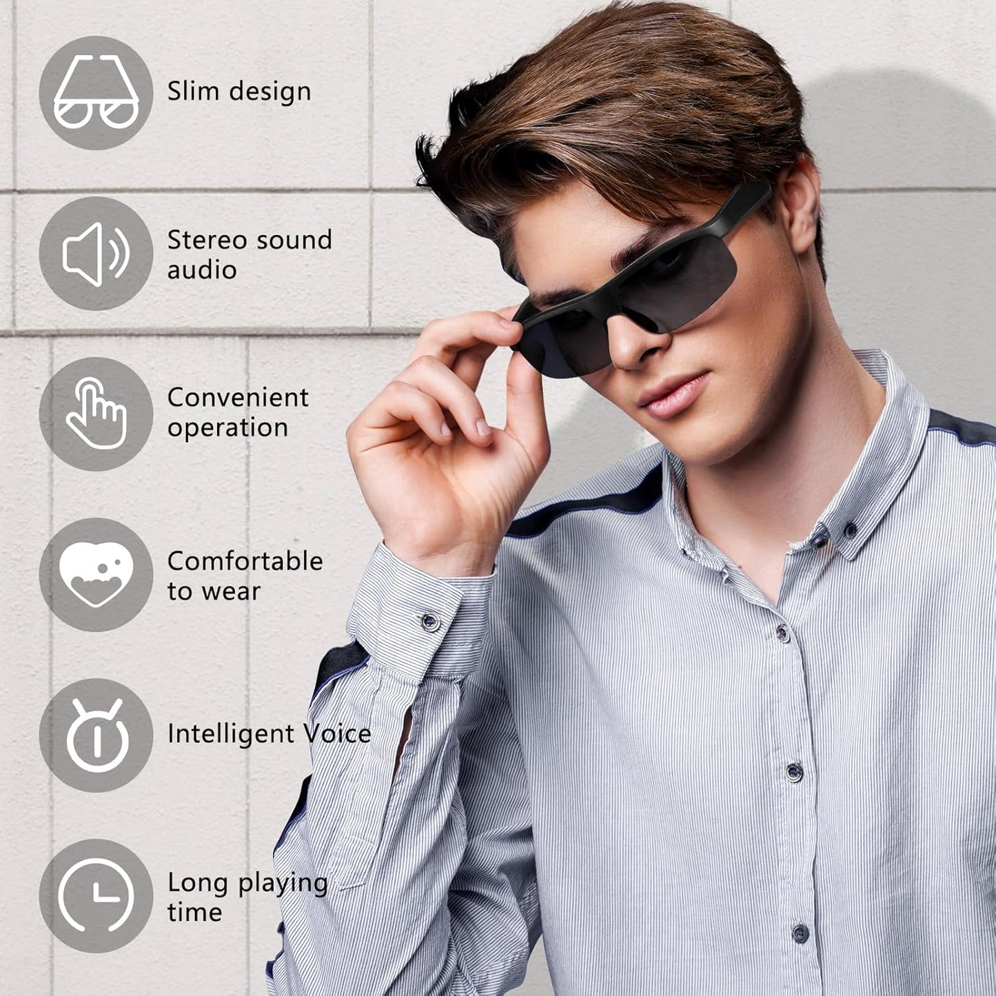 Smart Glasses, Polarized Bluetooth Sunglasses with Speaker, Voice Assistant, Open Ear, UV Protection Outdoor Audio Glass