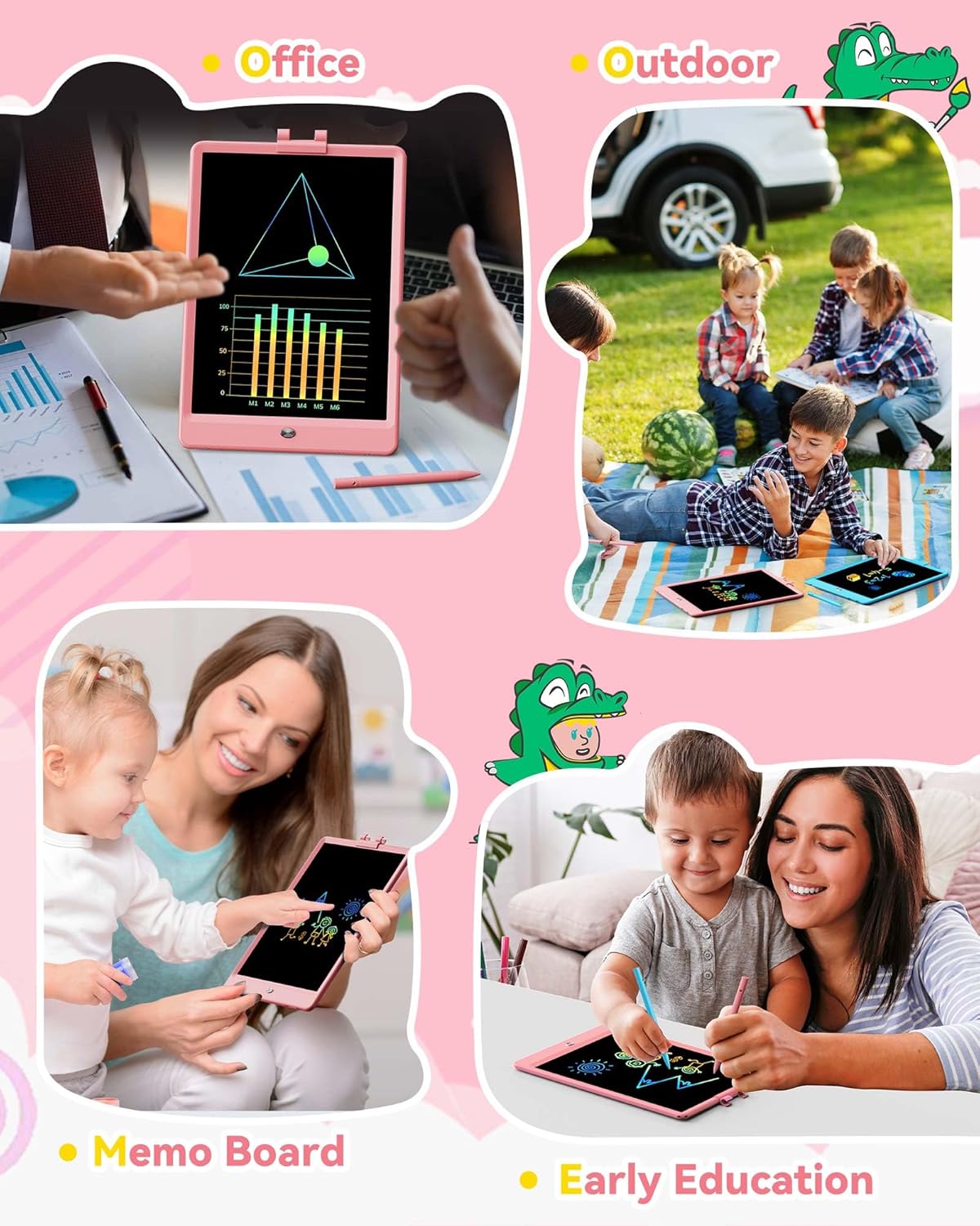 KOKODI 12 Inch LCD Writing Tablet with Anti-Lost Stylus, Erasable Doodle Board Colorful Toddler Drawing Pad, Car Travel School Games Toys for 3 4 5 6 7 8 Kids, Birthday Gift for Girls Boys Adults Pink