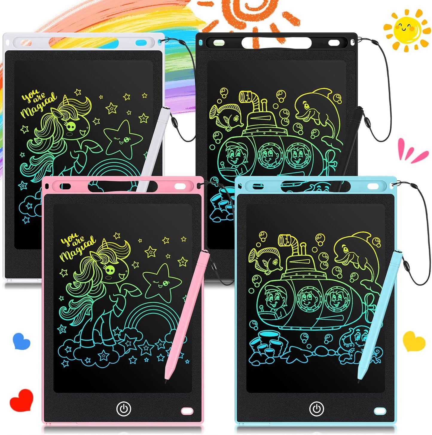 Zonon 4 Pcs LCD Writing Tablet for Kids 8.5 Inch Doodle Board Drawing Tablet Toddler Toys Gifts LCD Writing Board Electronic Erasable Reusable Writing Drawing Pad(Blue, Red, Green, Pink)