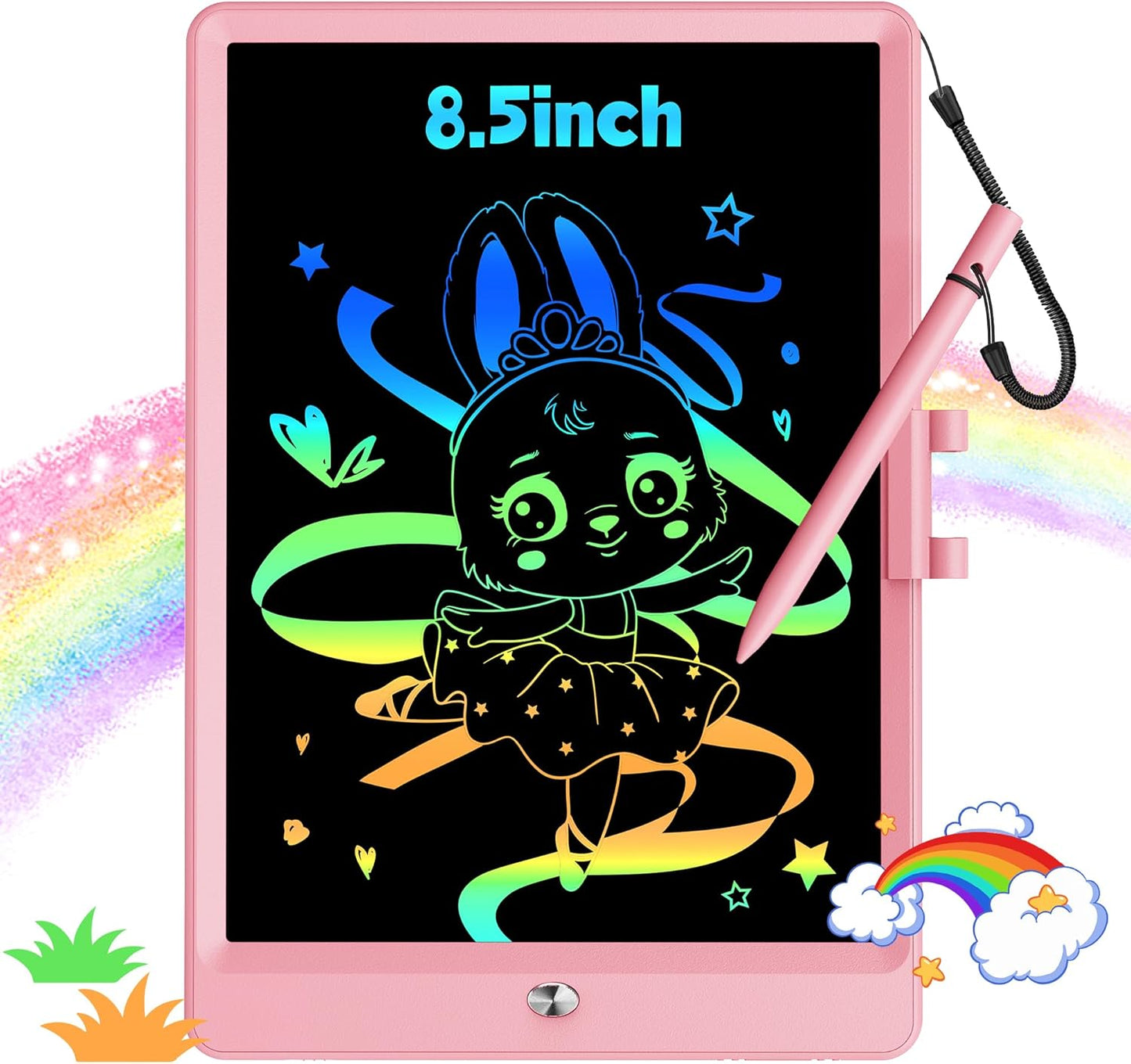 KOKODI 12 Inch LCD Writing Tablet with Anti-Lost Stylus, Erasable Doodle Board Colorful Toddler Drawing Pad, Car Travel School Games Toys for 3 4 5 6 7 8 Kids, Birthday Gift for Girls Boys Adults Pink