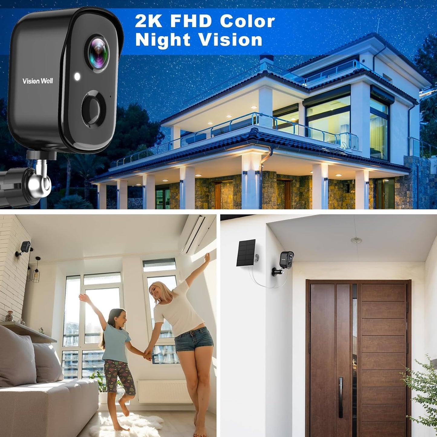 Security Cameras Wireless Outdoor, 2K Battery Powered AI Motion Detection Spotlight Siren Alarm WiFi Surveillance Indoor Home Camera, Color Night Vision, 2-Way Talk, Waterproof, Cloud/SD Storage