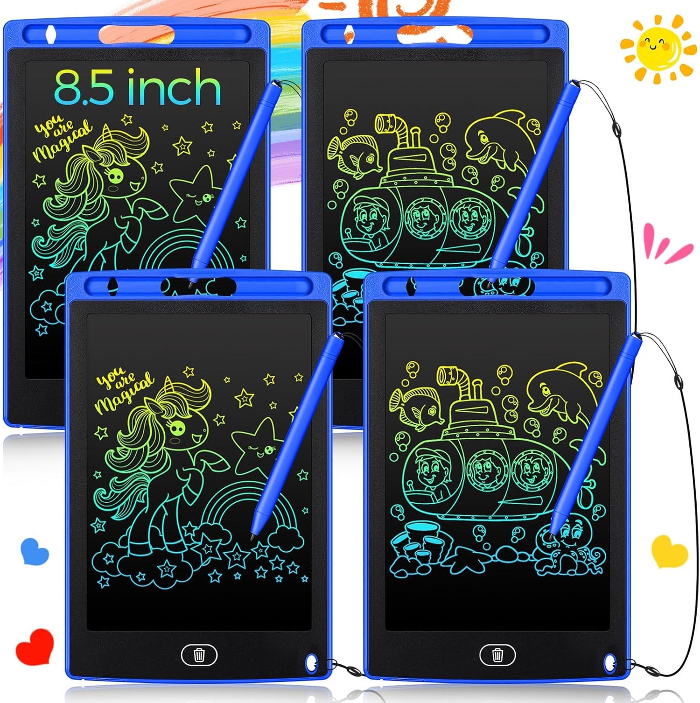 Zonon 4 Pcs LCD Writing Tablet for Kids 8.5 Inch Doodle Board Drawing Tablet Toddler Toys Gifts LCD Writing Board Electronic Erasable Reusable Writing Drawing Pad(Blue, Red, Green, Pink)